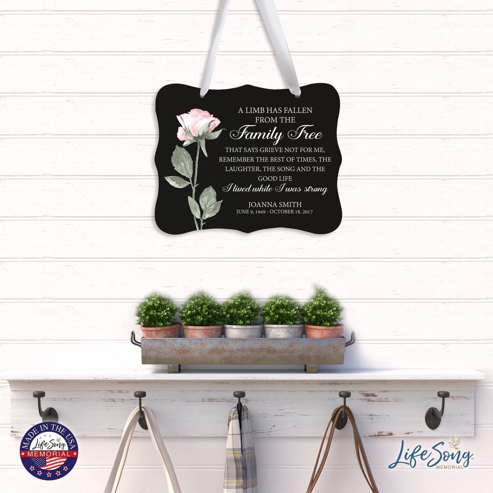 Custom Wooden Memorial 6x8 Ribbon Wall Sign Hanging Decor for Loss of Loved One A Limb Has Fallen (Black) - LifeSong Milestones