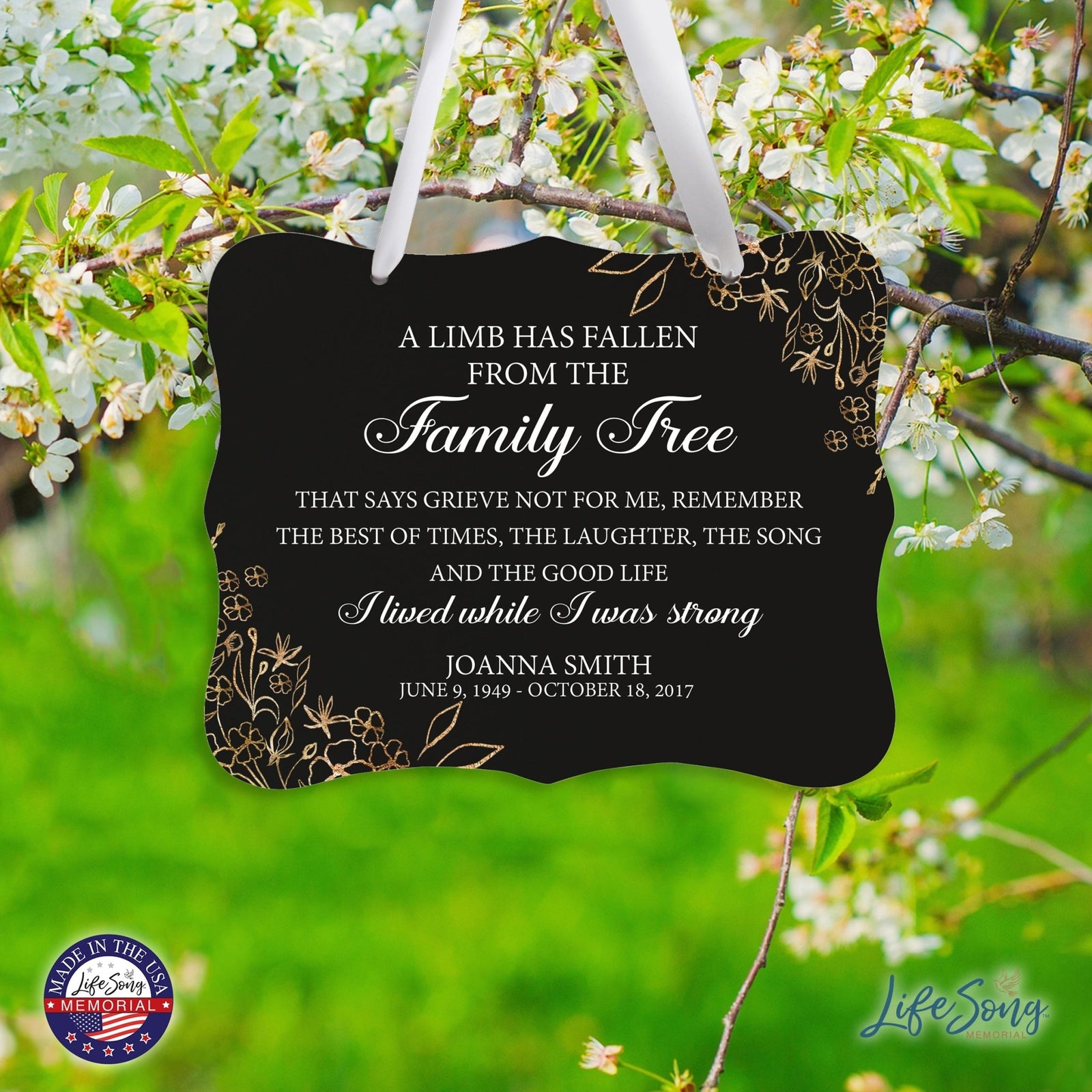 Custom Wooden Memorial 6x8 Ribbon Wall Sign Hanging Decor for Loss of Loved One A Limb Has Fallen (Black) - LifeSong Milestones