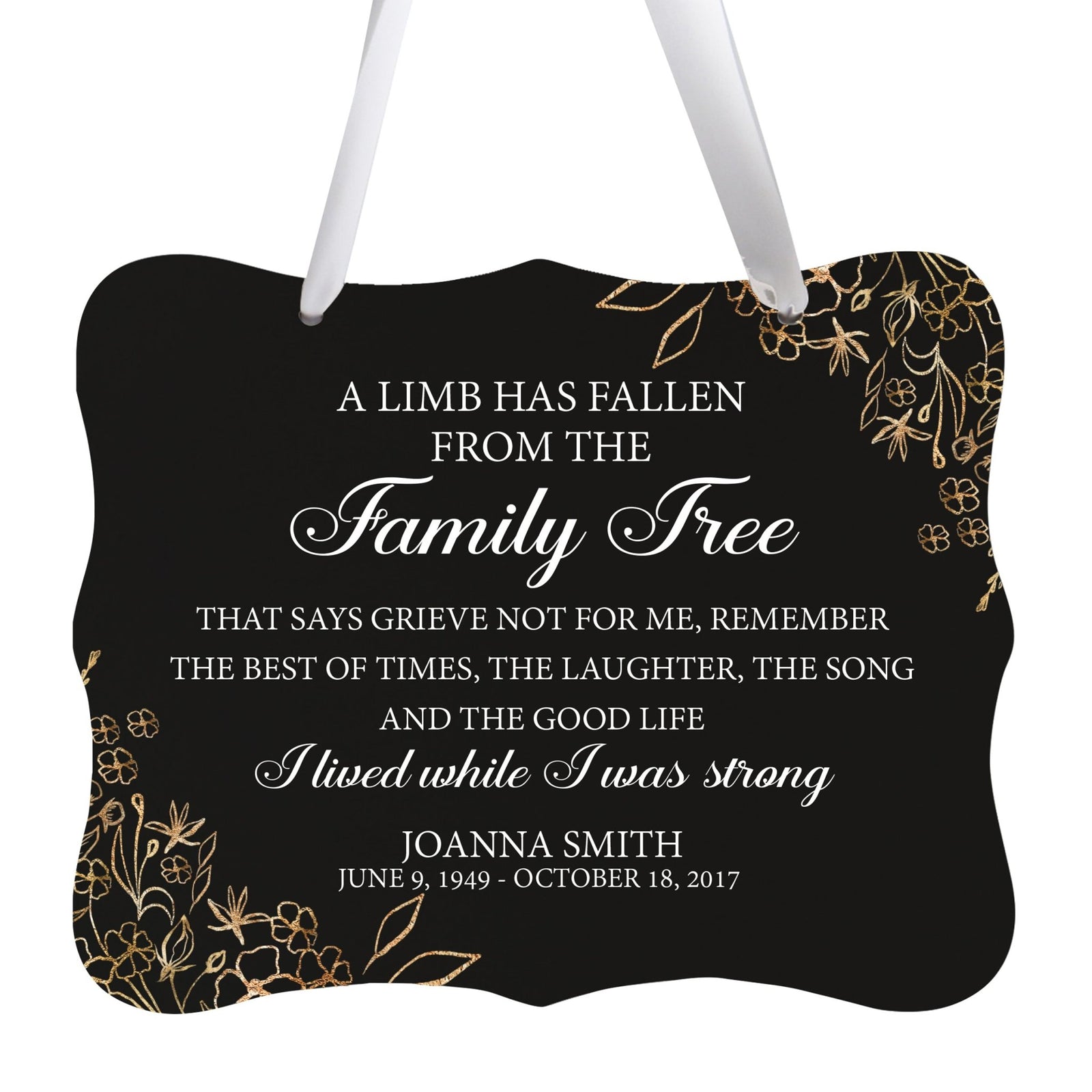 Custom Wooden Memorial 6x8 Ribbon Wall Sign Hanging Decor for Loss of Loved One A Limb Has Fallen (Black) - LifeSong Milestones
