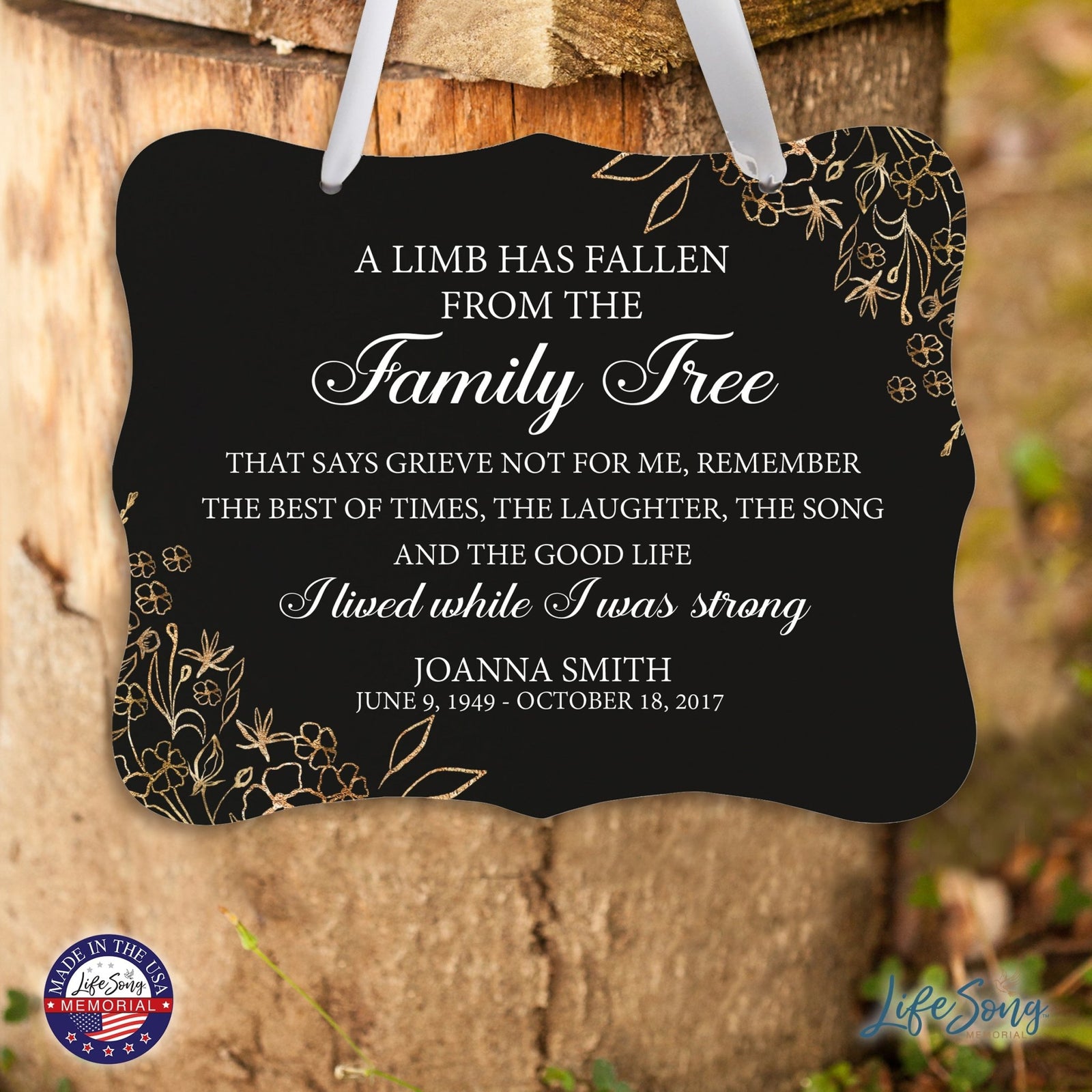 Custom Wooden Memorial 6x8 Ribbon Wall Sign Hanging Decor for Loss of Loved One A Limb Has Fallen (Black) - LifeSong Milestones