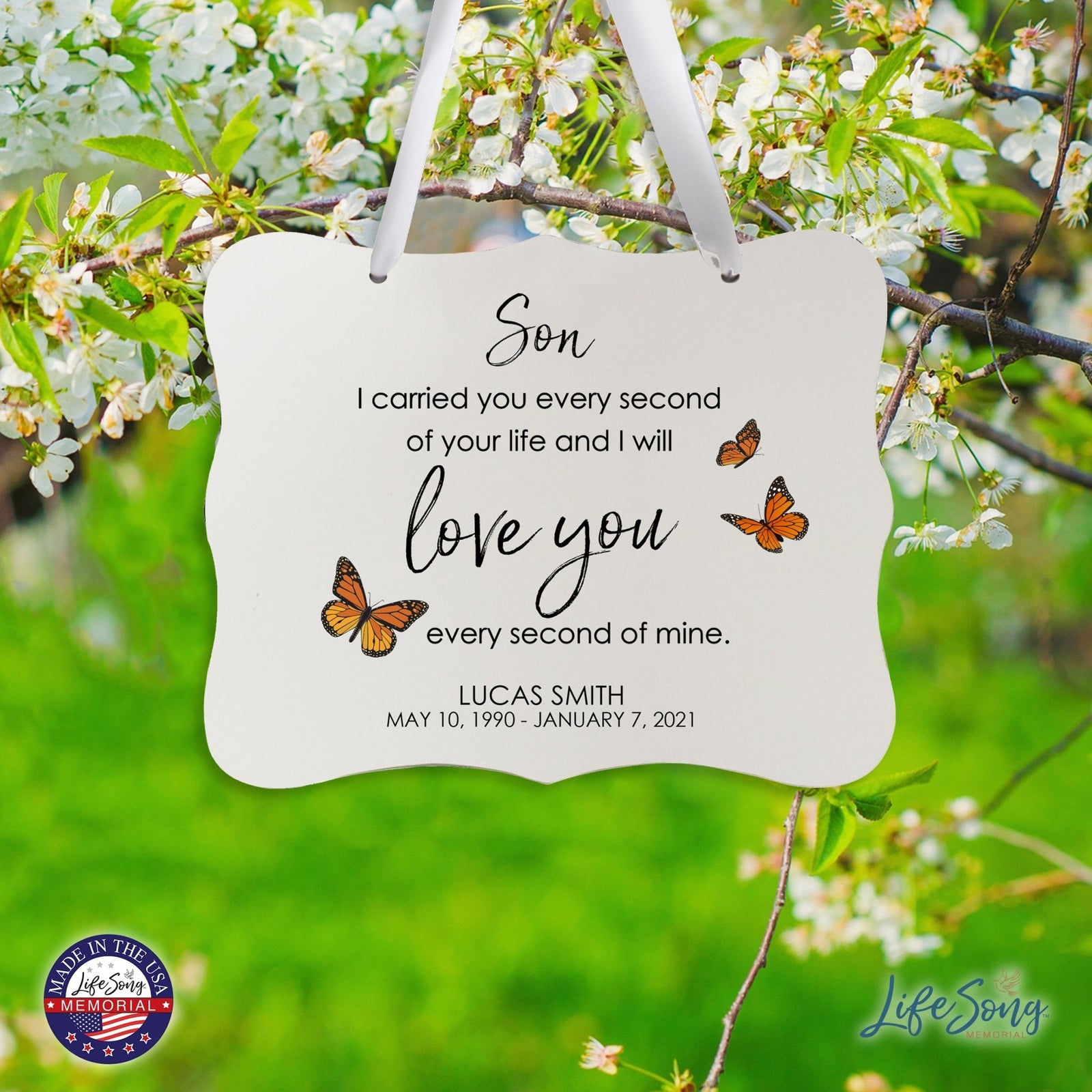 Custom Wooden Memorial 6x8 Ribbon Wall Sign Hanging Decor for Loss of Loved One I Carried You (White) - LifeSong Milestones