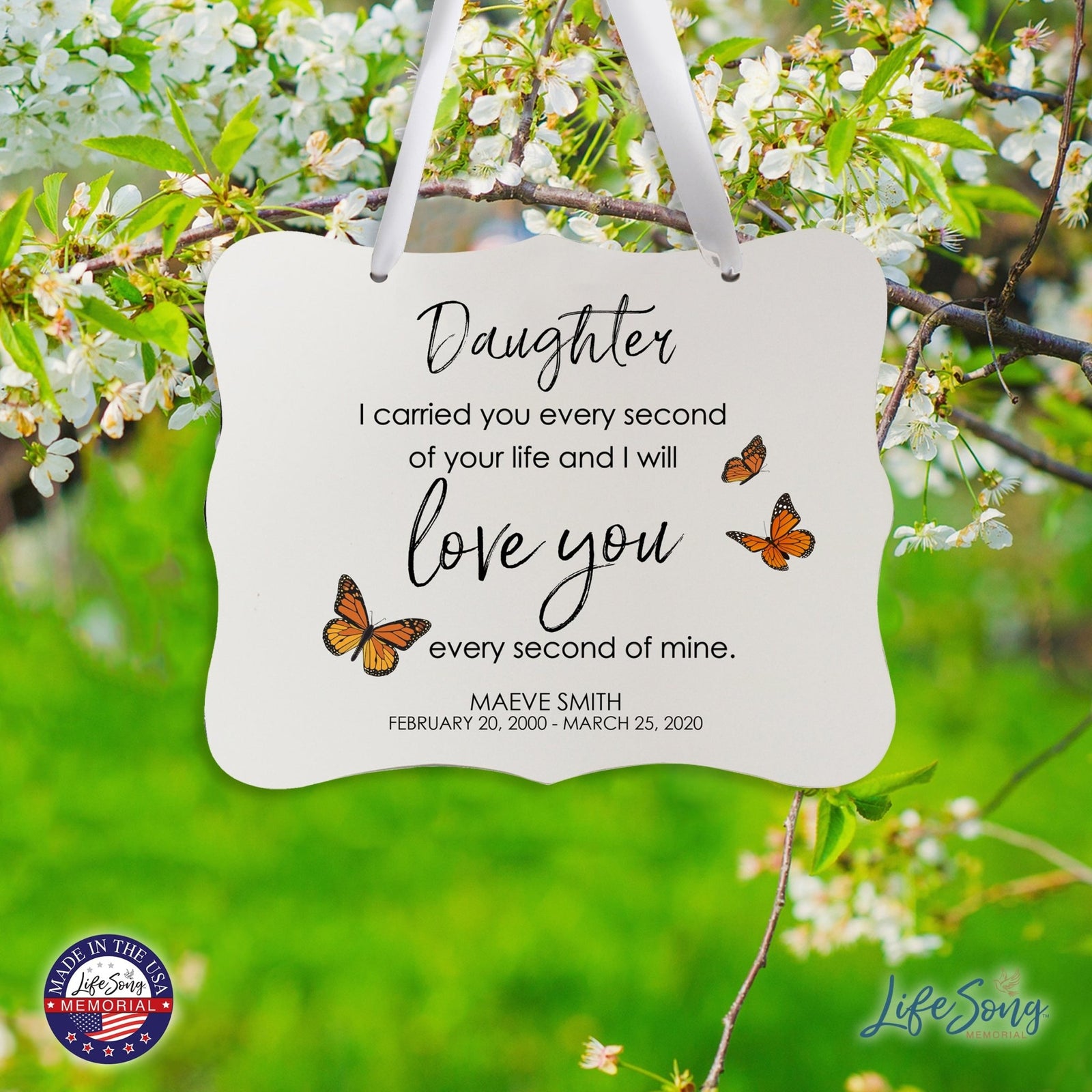 Custom Wooden Memorial 6x8 Ribbon Wall Sign Hanging Decor for Loss of Loved One I Carried You (White) - LifeSong Milestones