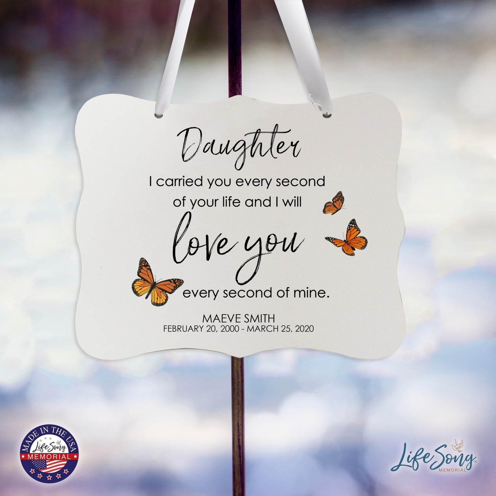 Custom Wooden Memorial 6x8 Ribbon Wall Sign Hanging Decor for Loss of Loved One I Carried You (White) - LifeSong Milestones