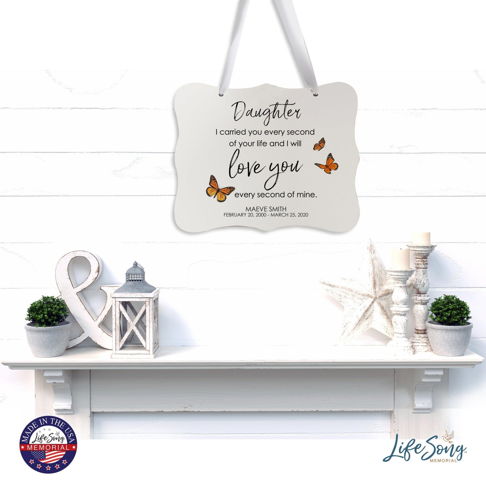 Custom Wooden Memorial 6x8 Ribbon Wall Sign Hanging Decor for Loss of Loved One I Carried You (White) - LifeSong Milestones