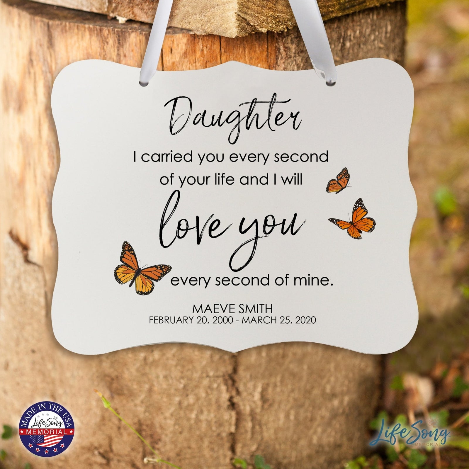 Custom Wooden Memorial 6x8 Ribbon Wall Sign Hanging Decor for Loss of Loved One I Carried You (White) - LifeSong Milestones