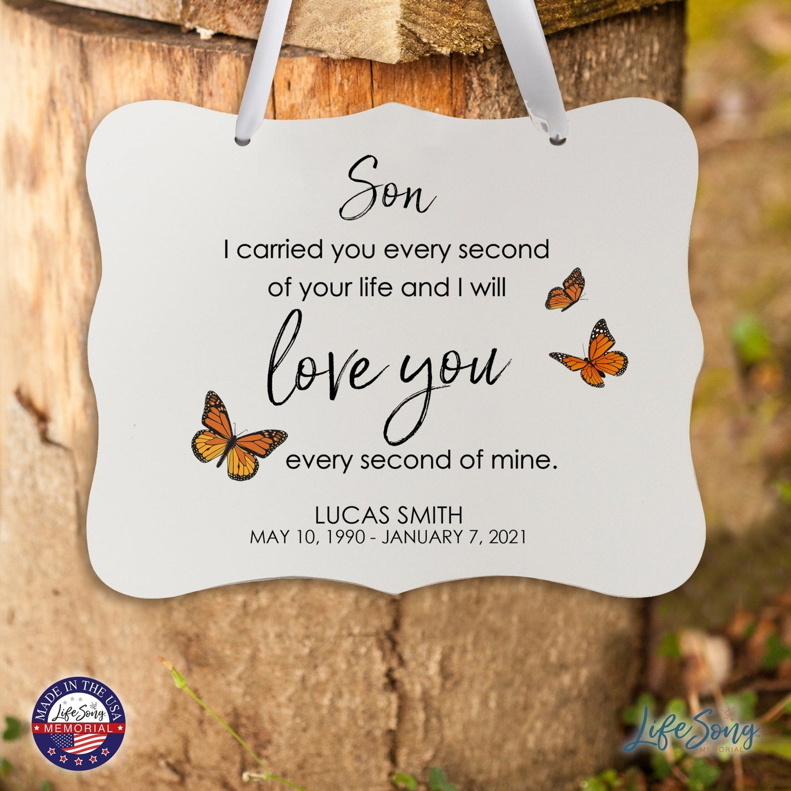 Custom Wooden Memorial 6x8 Ribbon Wall Sign Hanging Decor for Loss of Loved One I Carried You (White) - LifeSong Milestones