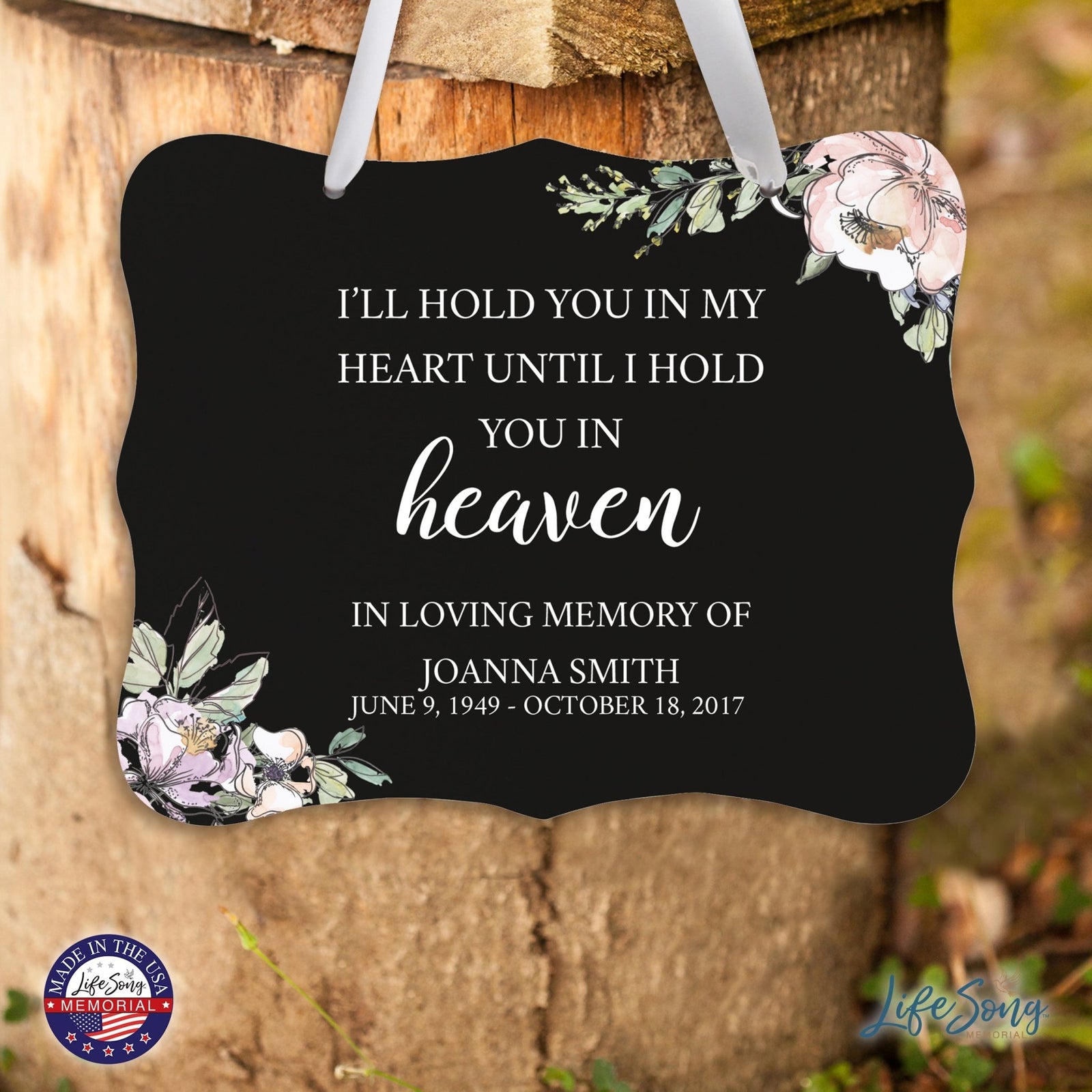 Custom Wooden Memorial 6x8 Ribbon Wall Sign Hanging Decor for Loss of Loved One I'll Hold You - LifeSong Milestones