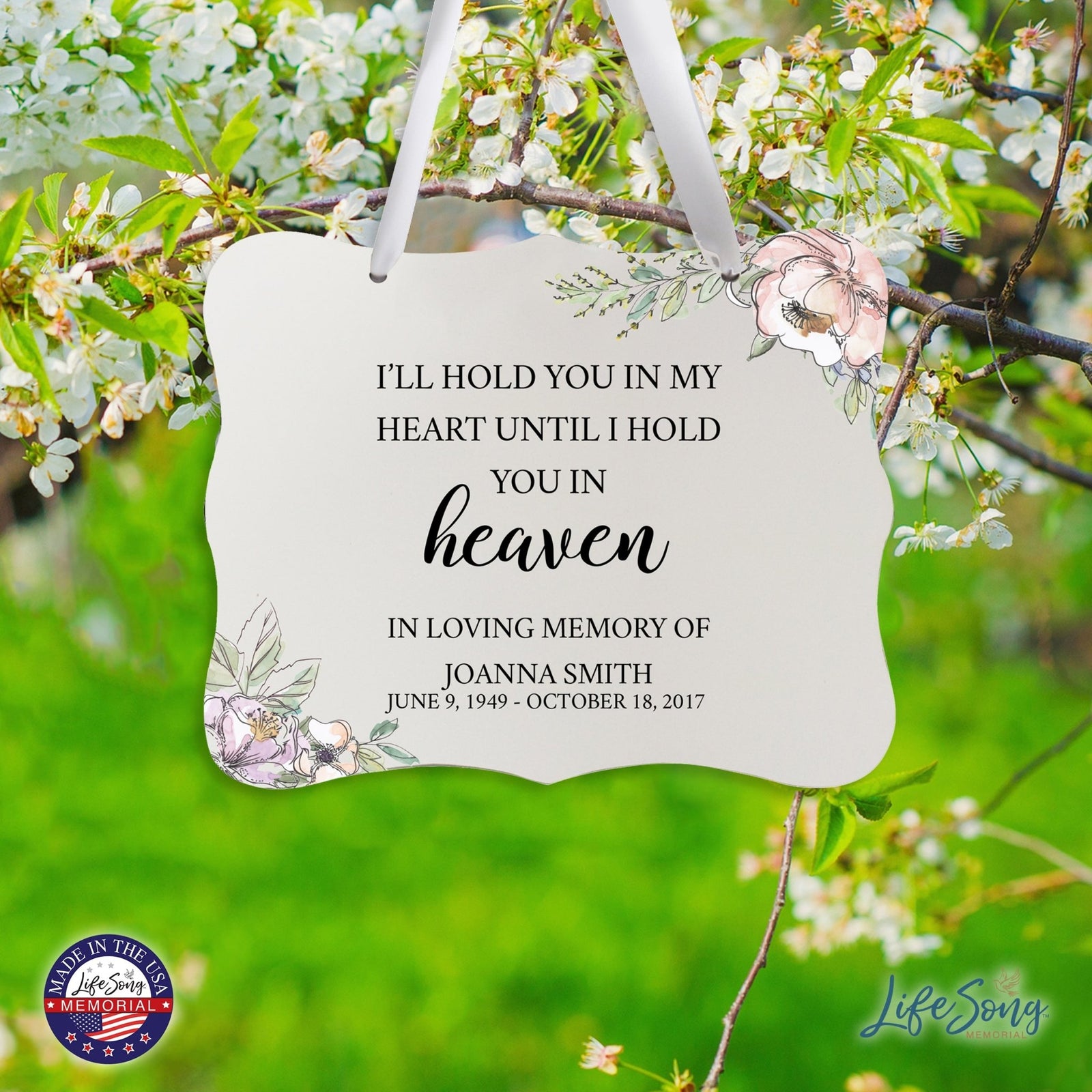 Custom Wooden Memorial 6x8 Ribbon Wall Sign Hanging Decor for Loss of Loved One I'll Hold You - LifeSong Milestones