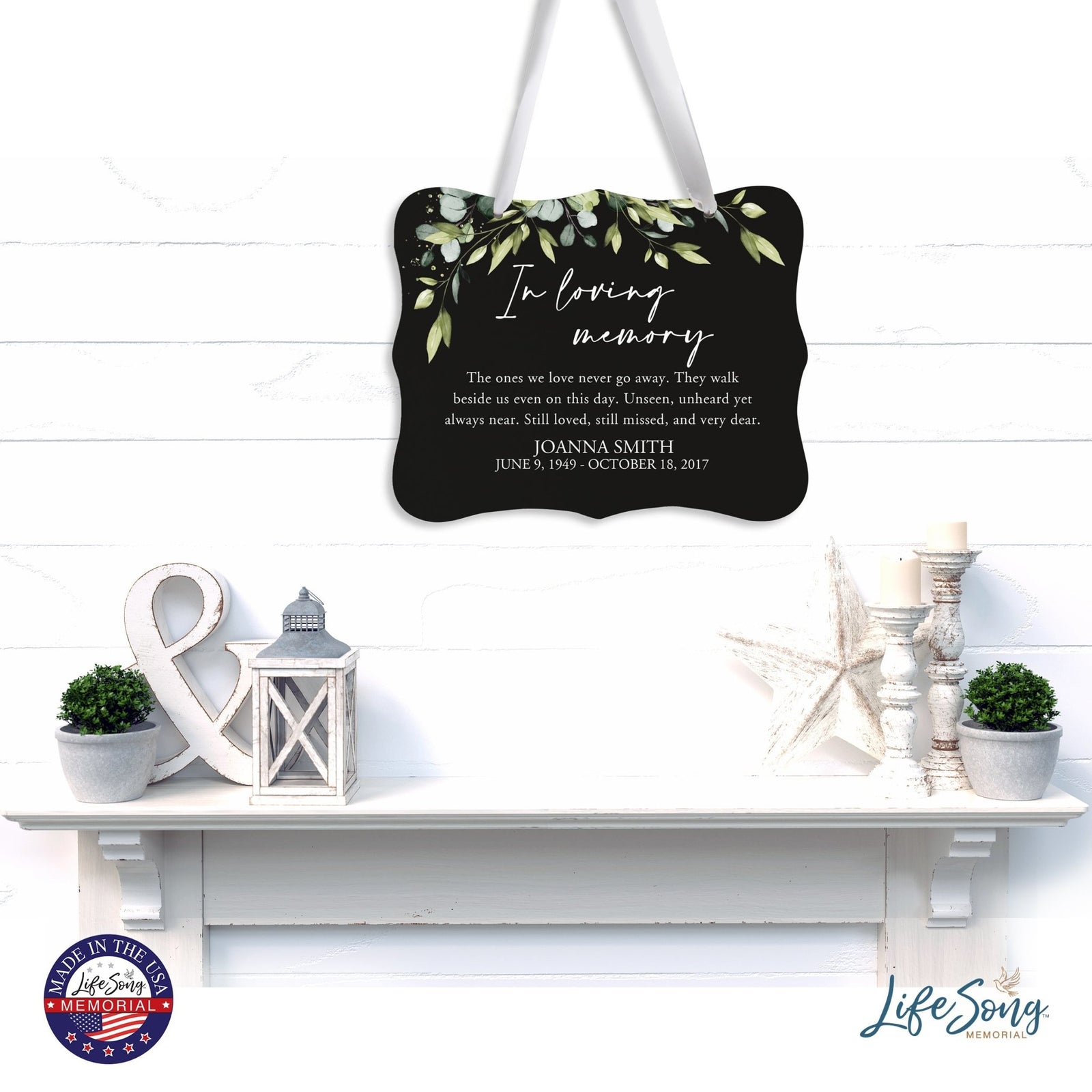 Custom Wooden Memorial 6x8 Ribbon Wall Sign Hanging Decor for Loss of Loved One In Loving Memory (Black) - LifeSong Milestones