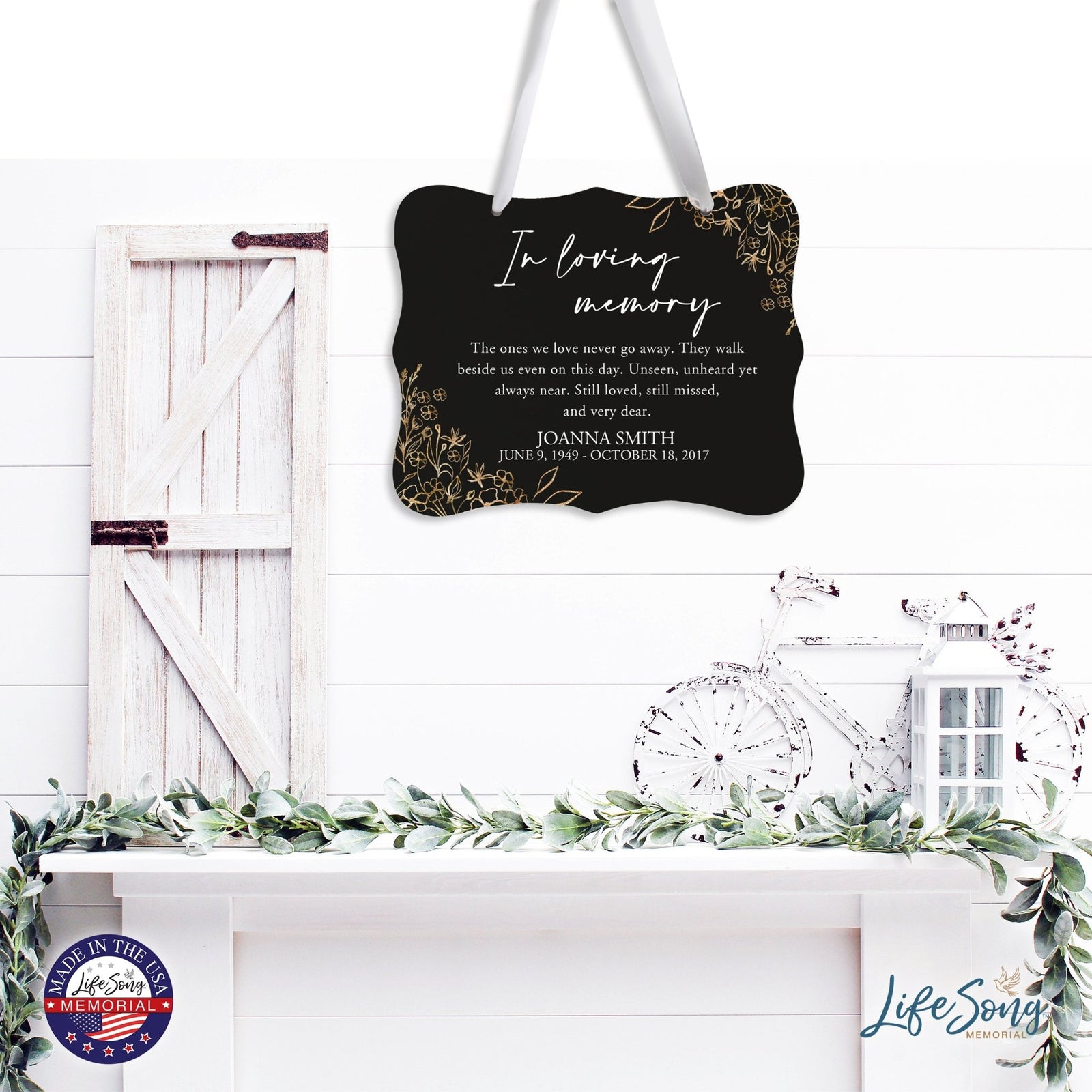 Custom Wooden Memorial 6x8 Ribbon Wall Sign Hanging Decor for Loss of Loved One In Loving Memory (Black) - LifeSong Milestones