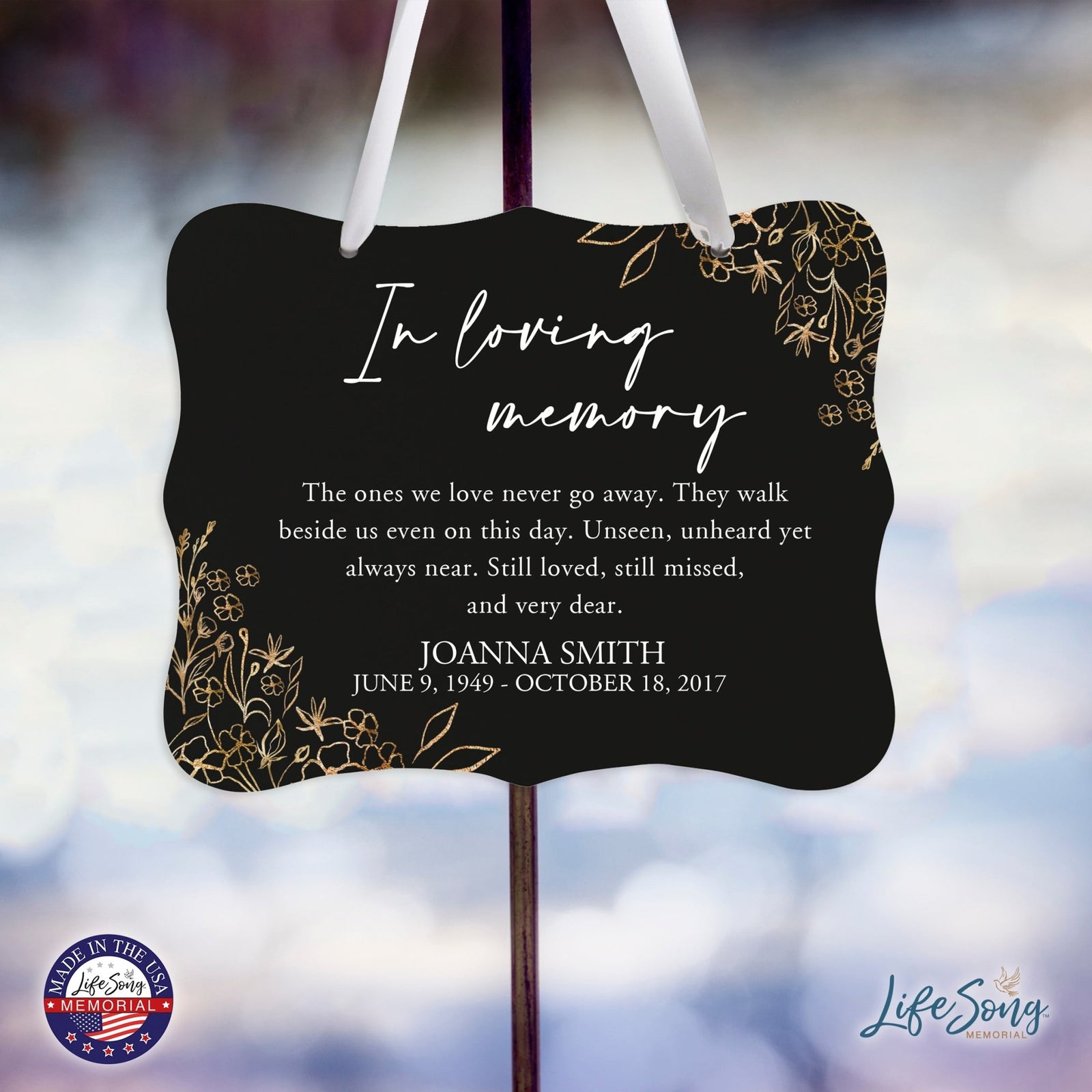 Custom Wooden Memorial 6x8 Ribbon Wall Sign Hanging Decor for Loss of Loved One In Loving Memory (Black) - LifeSong Milestones