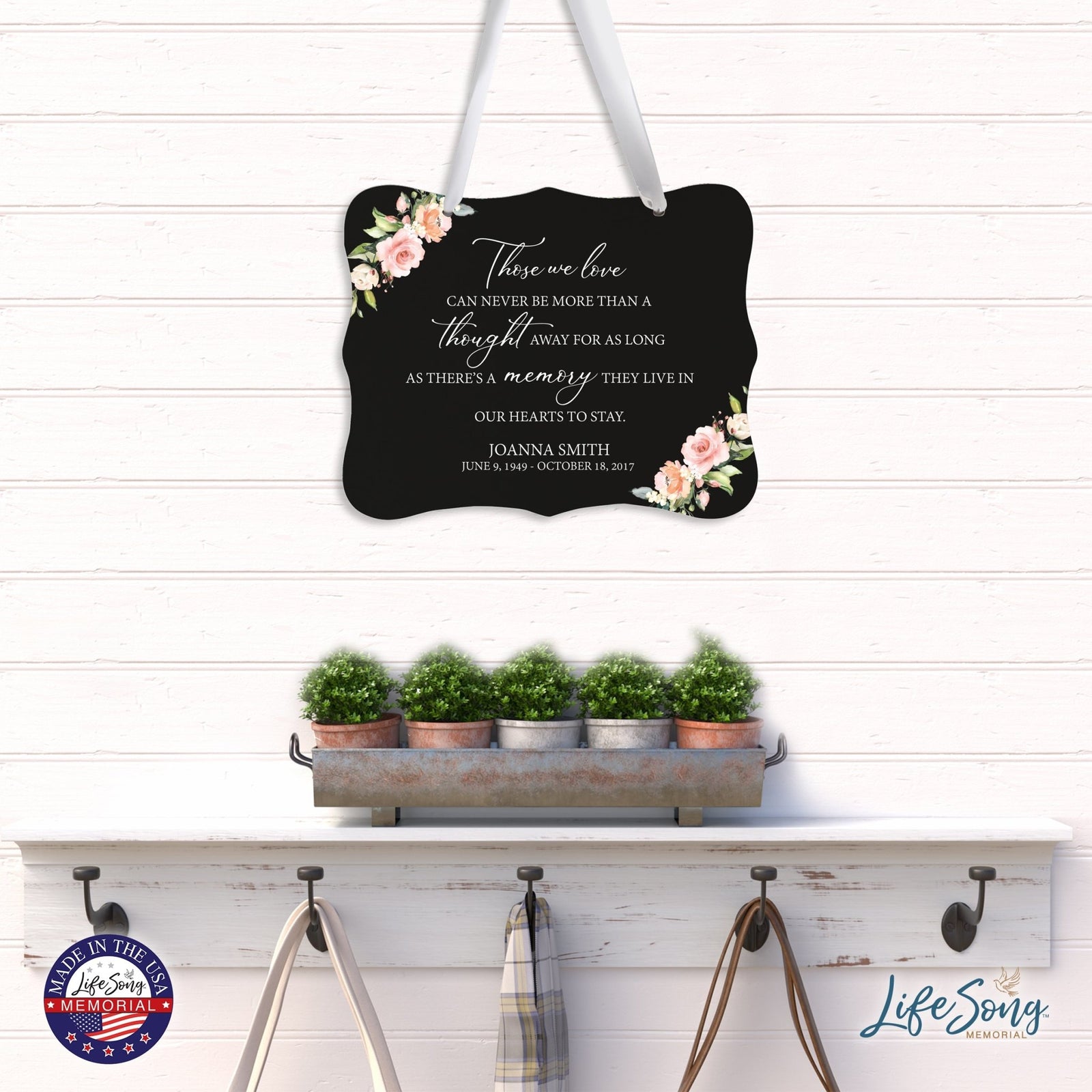 Custom Wooden Memorial 6x8 Ribbon Wall Sign Hanging Decor for Loss of Loved One Those We Love (Black) - LifeSong Milestones