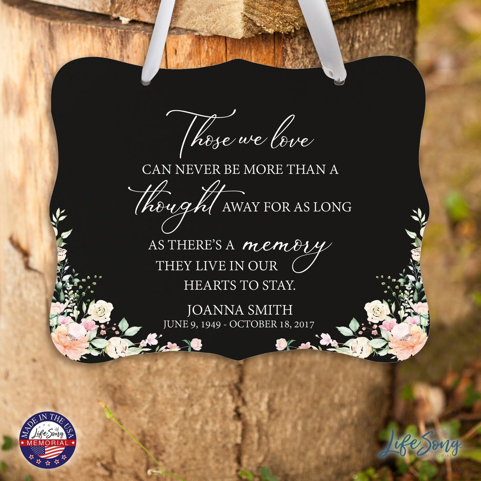 Custom Wooden Memorial 6x8 Ribbon Wall Sign Hanging Decor for Loss of Loved One Those We Love (Black) - LifeSong Milestones