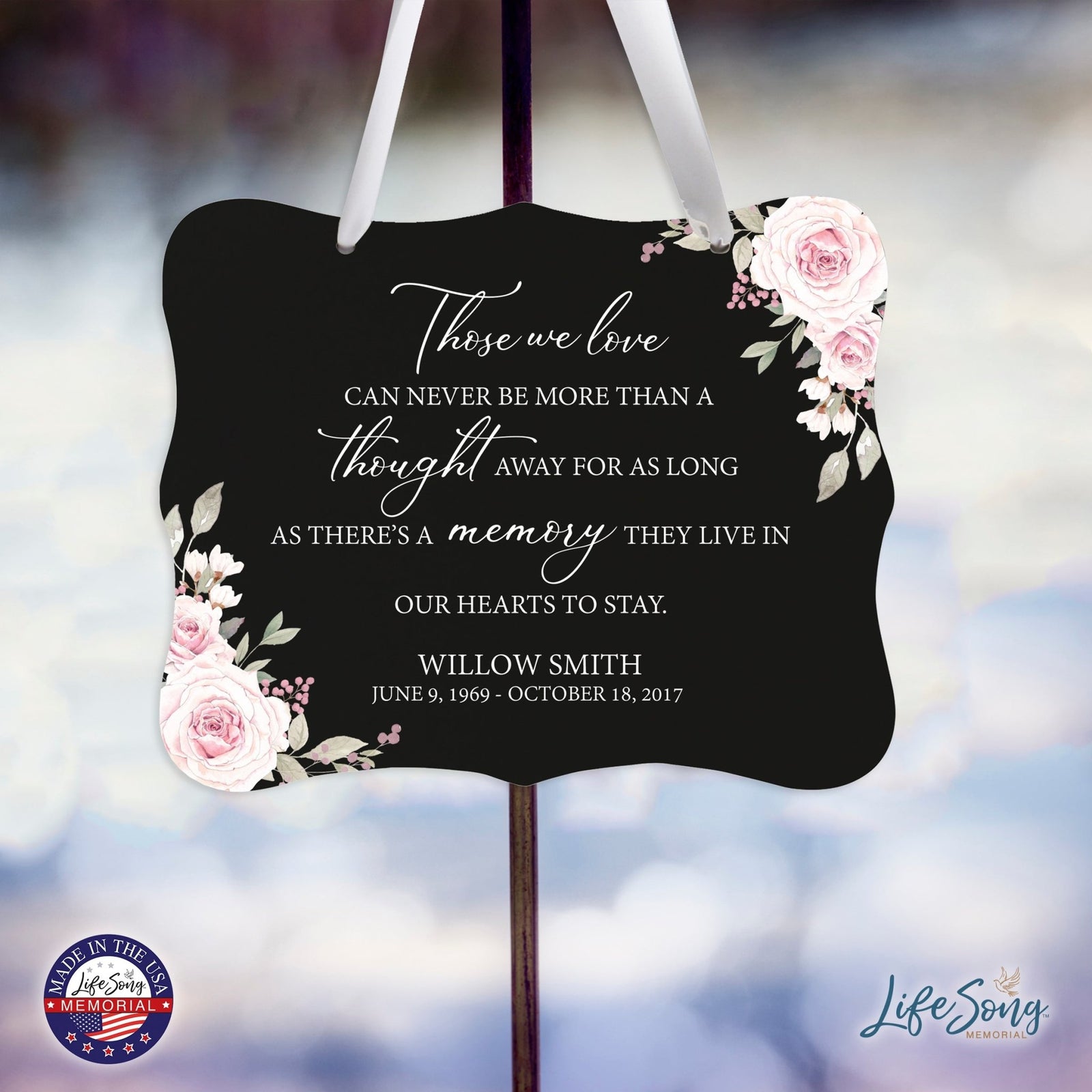 Custom Wooden Memorial 6x8 Ribbon Wall Sign Hanging Decor for Loss of Loved One Those We Love (Black) - LifeSong Milestones