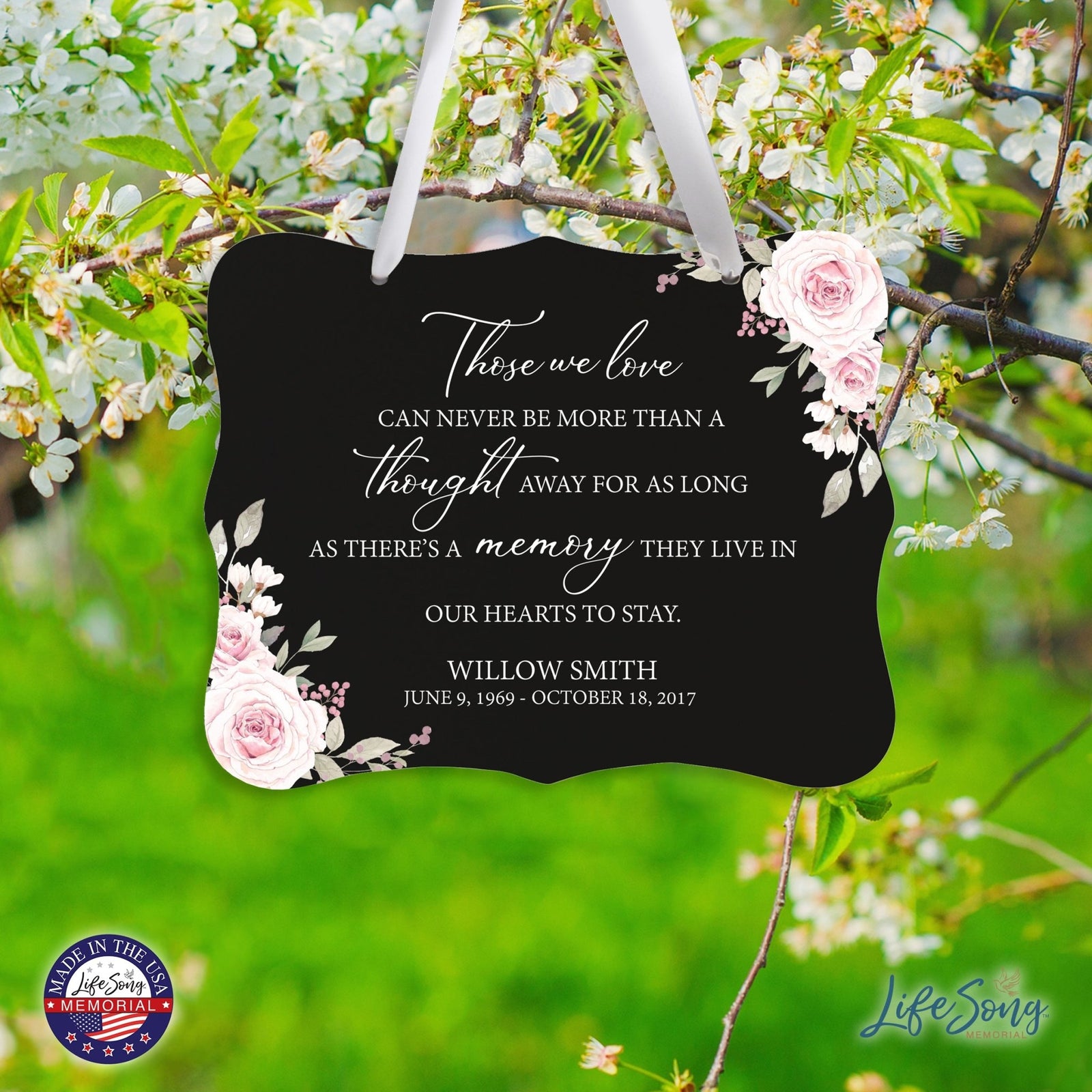 Custom Wooden Memorial 6x8 Ribbon Wall Sign Hanging Decor for Loss of Loved One Those We Love (Black) - LifeSong Milestones