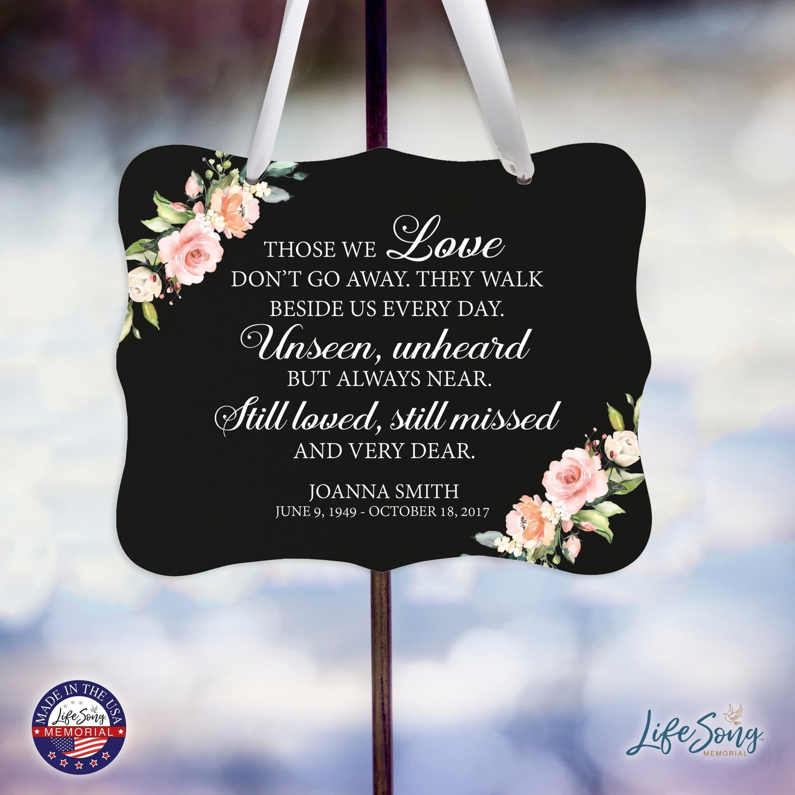 Custom Wooden Memorial 6x8 Ribbon Wall Sign Hanging Decor for Loss of Loved One Those We Love (Black) - LifeSong Milestones