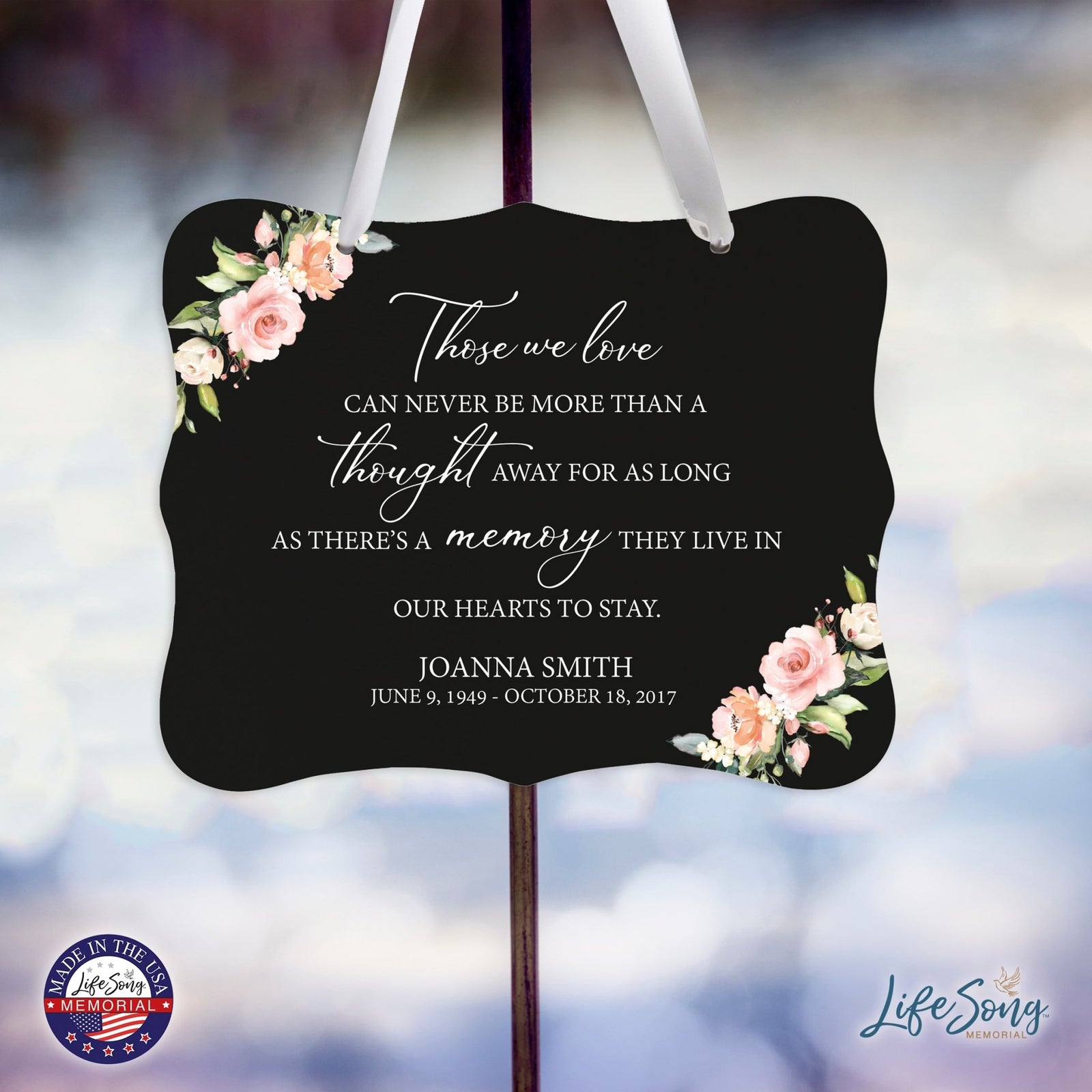 Custom Wooden Memorial 6x8 Ribbon Wall Sign Hanging Decor for Loss of Loved One Those We Love (Black) - LifeSong Milestones