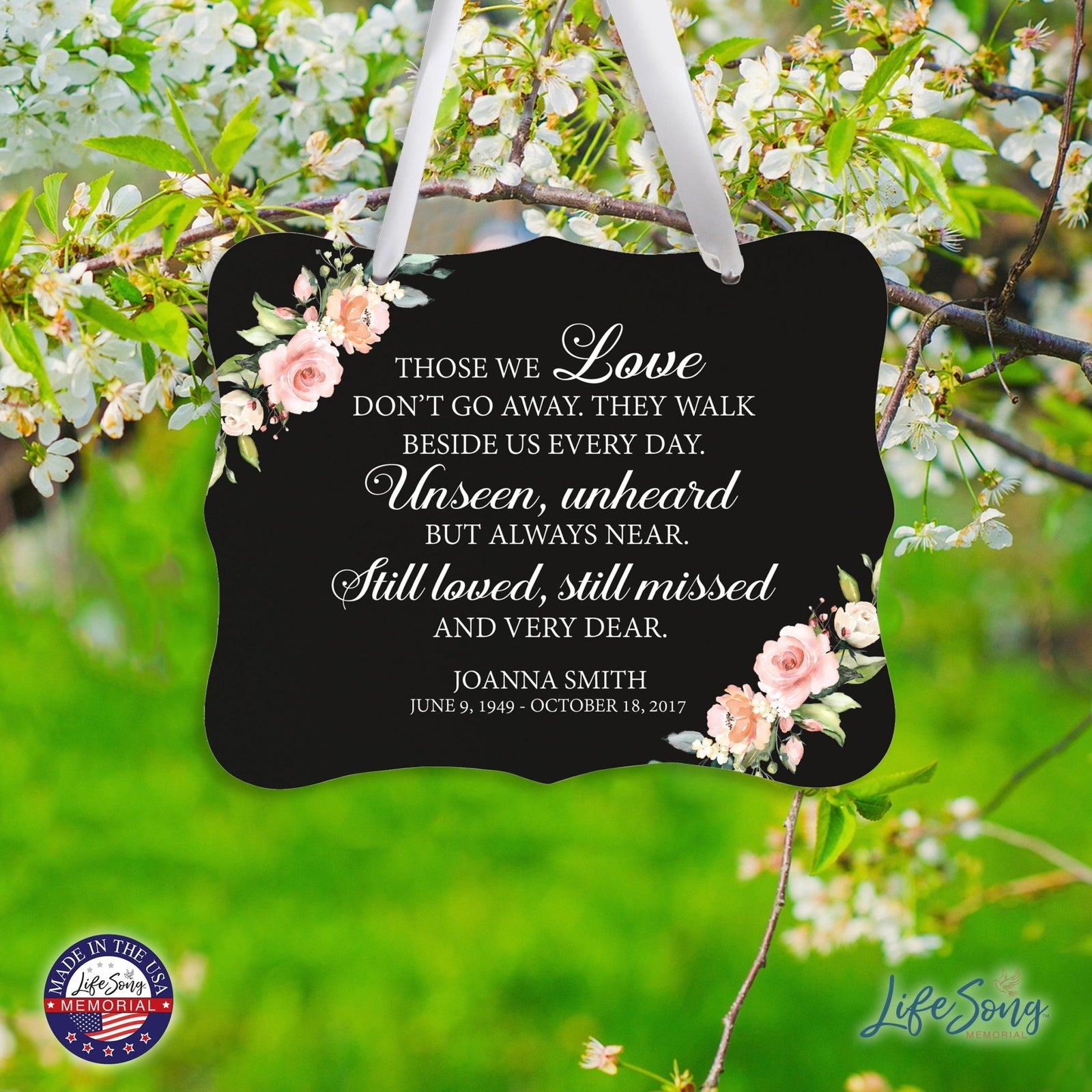 Custom Wooden Memorial 6x8 Ribbon Wall Sign Hanging Decor for Loss of Loved One Those We Love (Black) - LifeSong Milestones