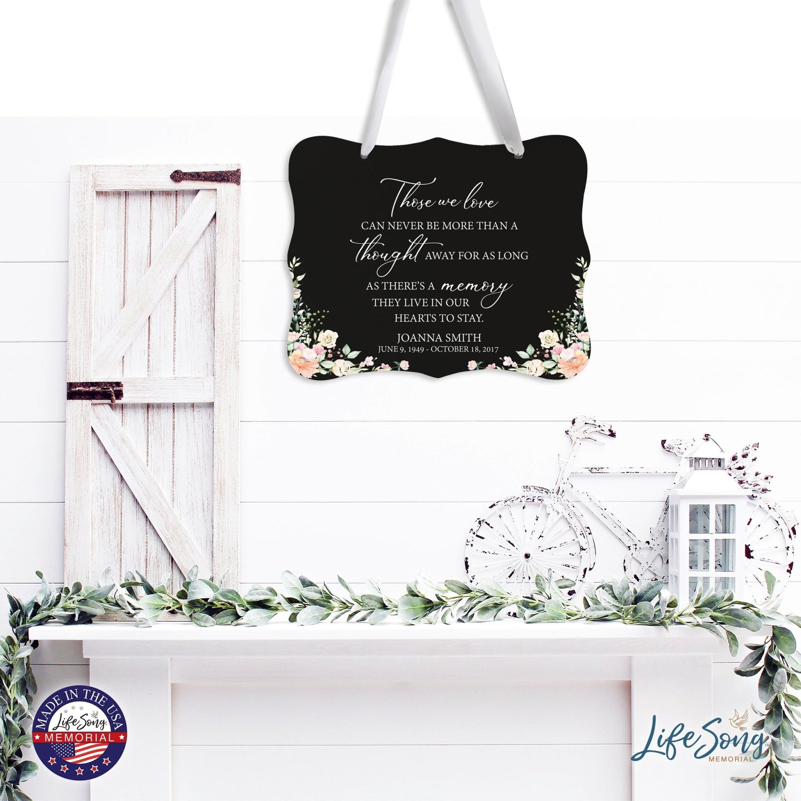 Custom Wooden Memorial 6x8 Ribbon Wall Sign Hanging Decor for Loss of Loved One Those We Love (Black) - LifeSong Milestones