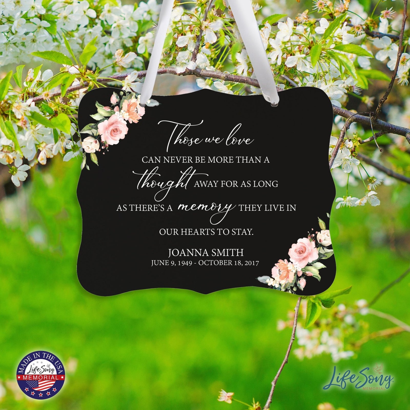 Custom Wooden Memorial 6x8 Ribbon Wall Sign Hanging Decor for Loss of Loved One Those We Love (Black) - LifeSong Milestones