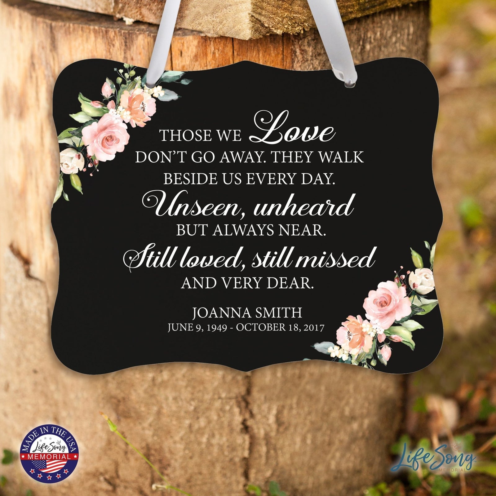 Custom Wooden Memorial 6x8 Ribbon Wall Sign Hanging Decor for Loss of Loved One Those We Love (Black) - LifeSong Milestones