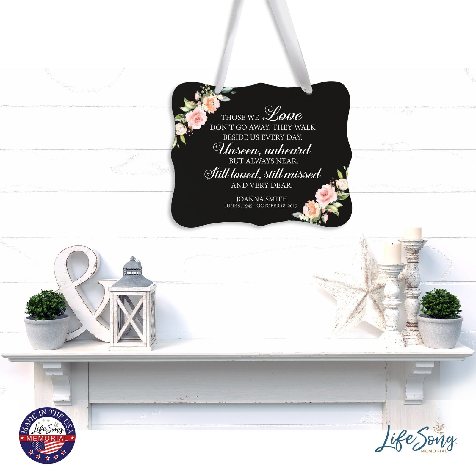 Custom Wooden Memorial 6x8 Ribbon Wall Sign Hanging Decor for Loss of Loved One Those We Love (Black) - LifeSong Milestones