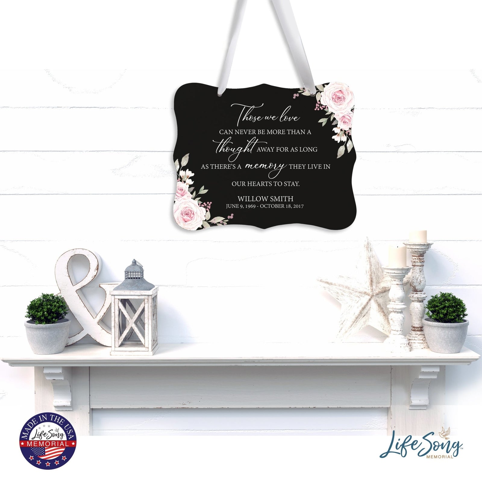 Custom Wooden Memorial 6x8 Ribbon Wall Sign Hanging Decor for Loss of Loved One Those We Love (Black) - LifeSong Milestones