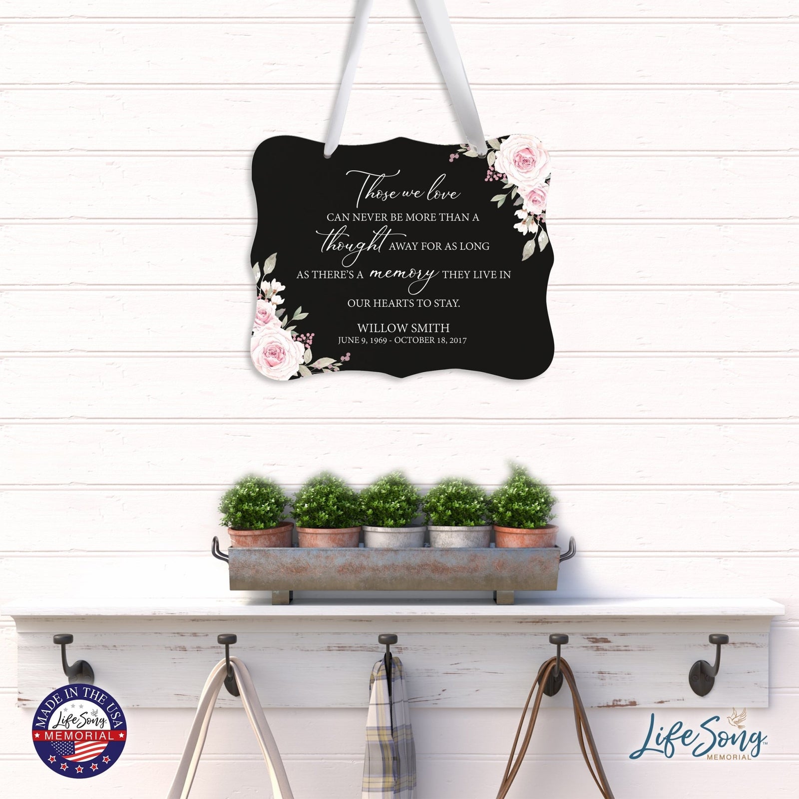 Custom Wooden Memorial 6x8 Ribbon Wall Sign Hanging Decor for Loss of Loved One Those We Love (Black) - LifeSong Milestones