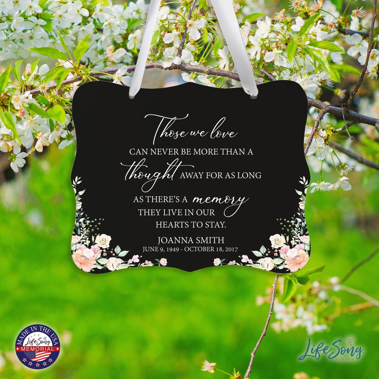 Custom Wooden Memorial 6x8 Ribbon Wall Sign Hanging Decor for Loss of Loved One Those We Love (Black) - LifeSong Milestones