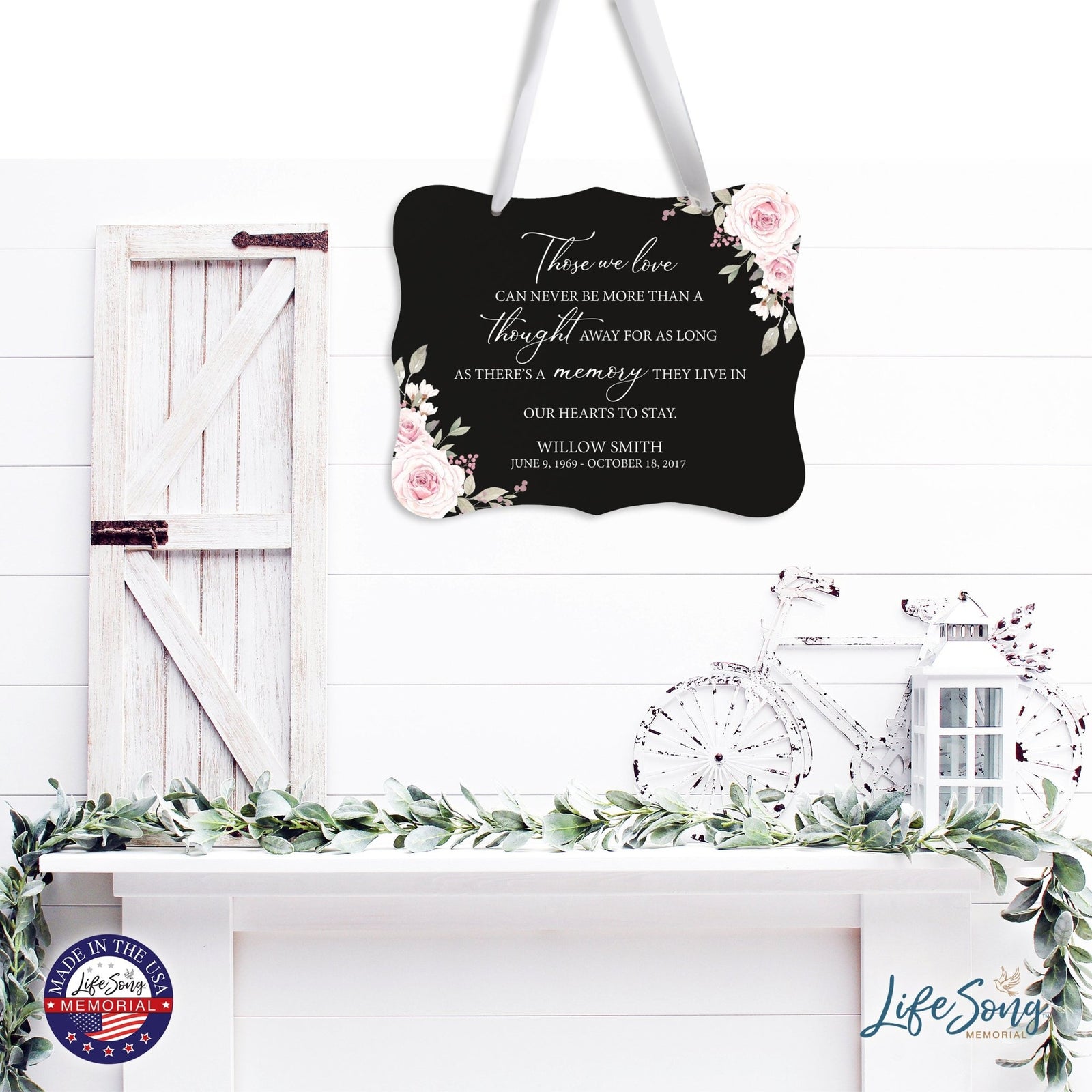 Custom Wooden Memorial 6x8 Ribbon Wall Sign Hanging Decor for Loss of Loved One Those We Love (Black) - LifeSong Milestones