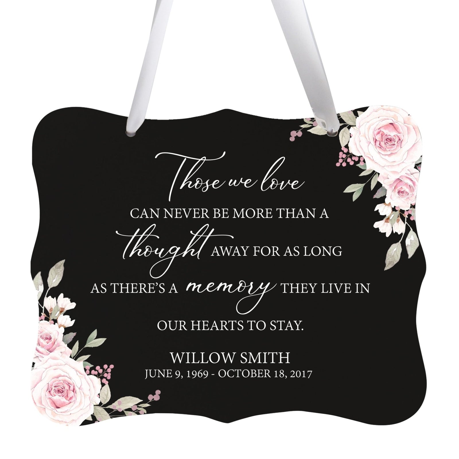 Custom Wooden Memorial 6x8 Ribbon Wall Sign Hanging Decor for Loss of Loved One Those We Love (Black) - LifeSong Milestones