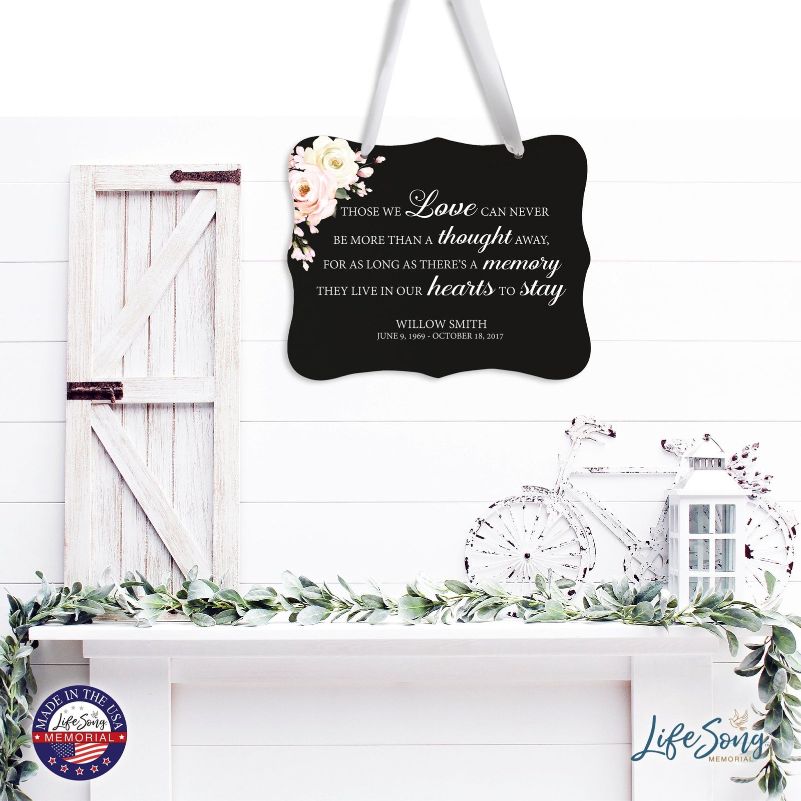 Custom Wooden Memorial 6x8 Ribbon Wall Sign Hanging Decor for Loss of Loved One Those We Love (Black) - LifeSong Milestones