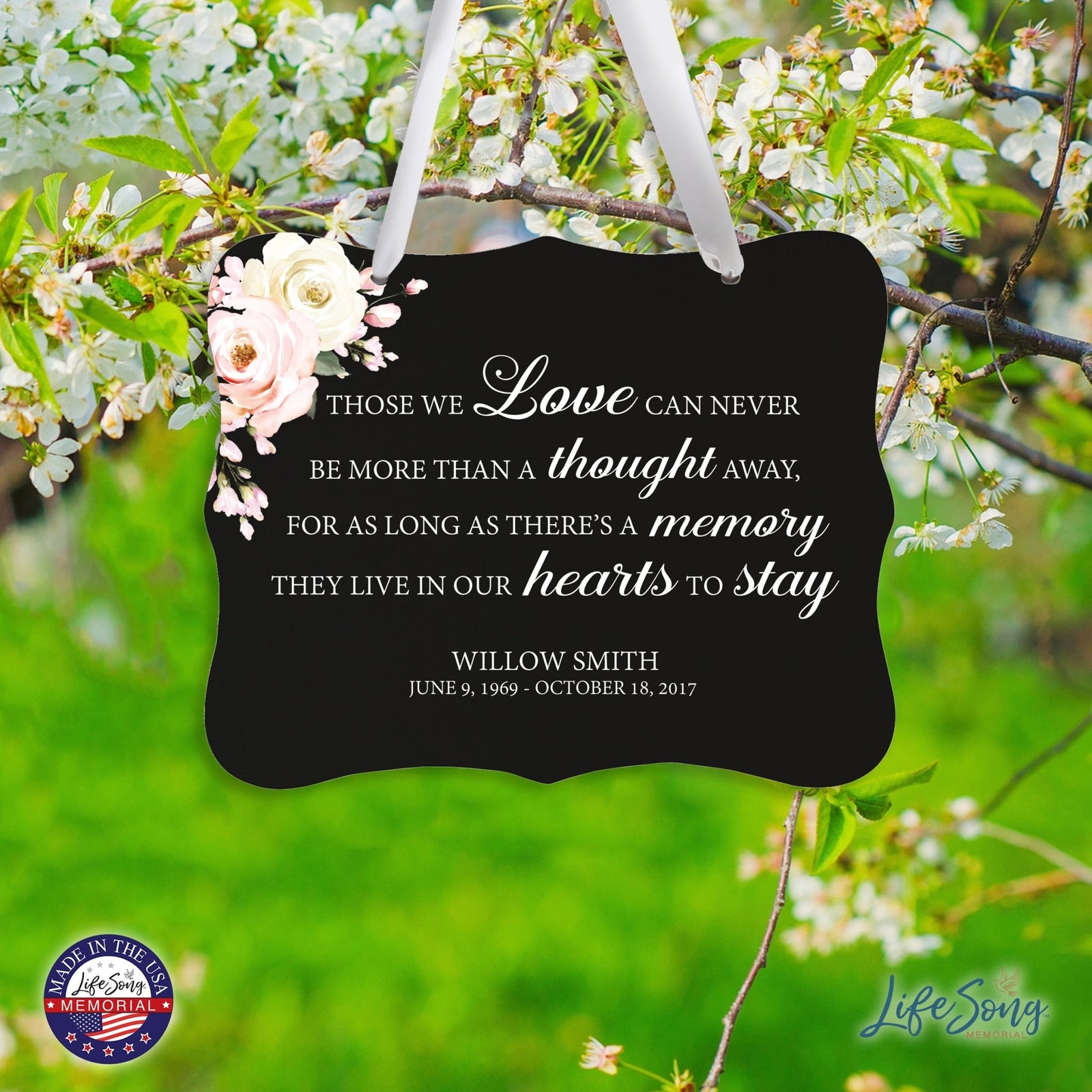 Custom Wooden Memorial 6x8 Ribbon Wall Sign Hanging Decor for Loss of Loved One Those We Love (Black) - LifeSong Milestones