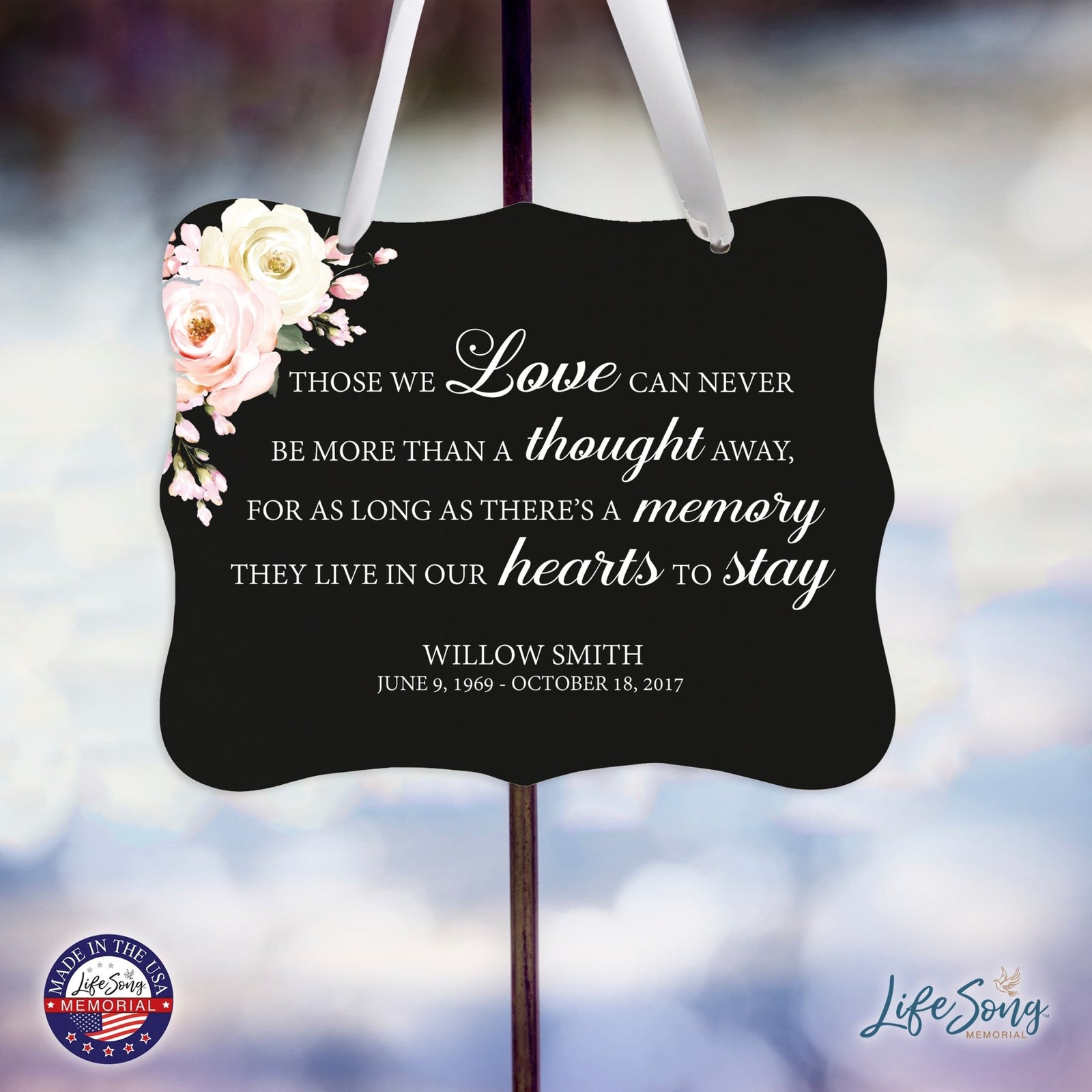 Custom Wooden Memorial 6x8 Ribbon Wall Sign Hanging Decor for Loss of Loved One Those We Love (Black) - LifeSong Milestones