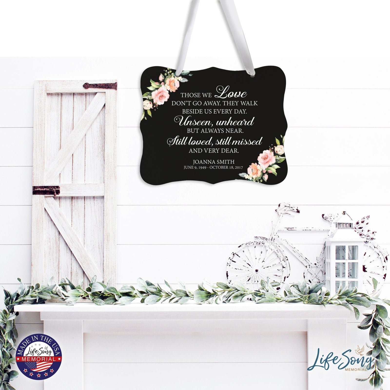 Custom Wooden Memorial 6x8 Ribbon Wall Sign Hanging Decor for Loss of Loved One Those We Love (Black) - LifeSong Milestones