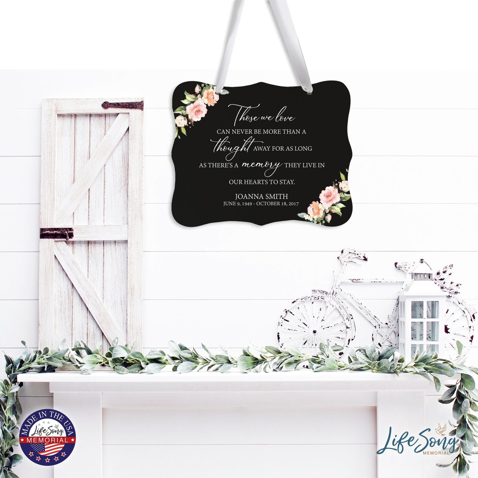 Custom Wooden Memorial 6x8 Ribbon Wall Sign Hanging Decor for Loss of Loved One Those We Love (Black) - LifeSong Milestones