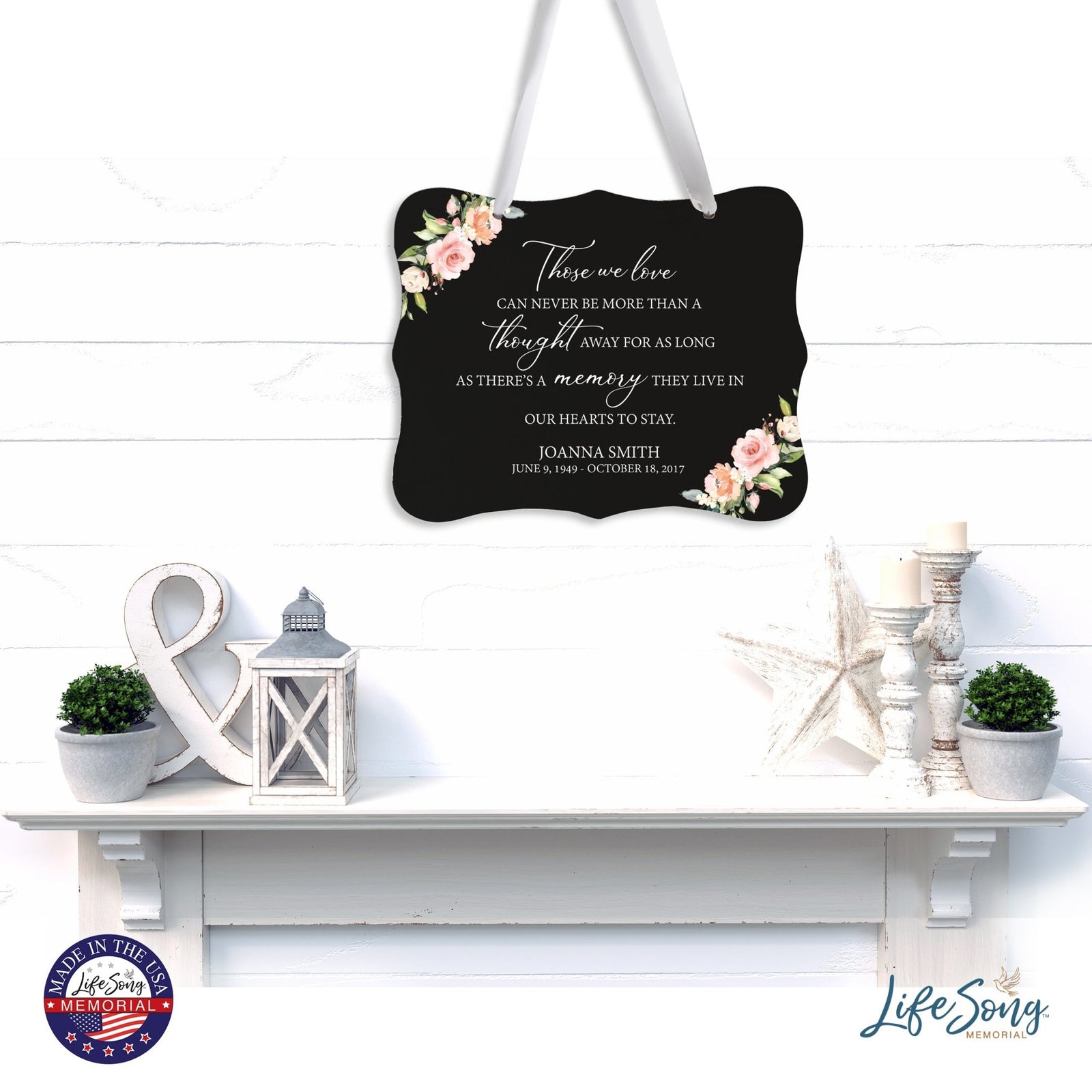 Custom Wooden Memorial 6x8 Ribbon Wall Sign Hanging Decor for Loss of Loved One Those We Love (Black) - LifeSong Milestones