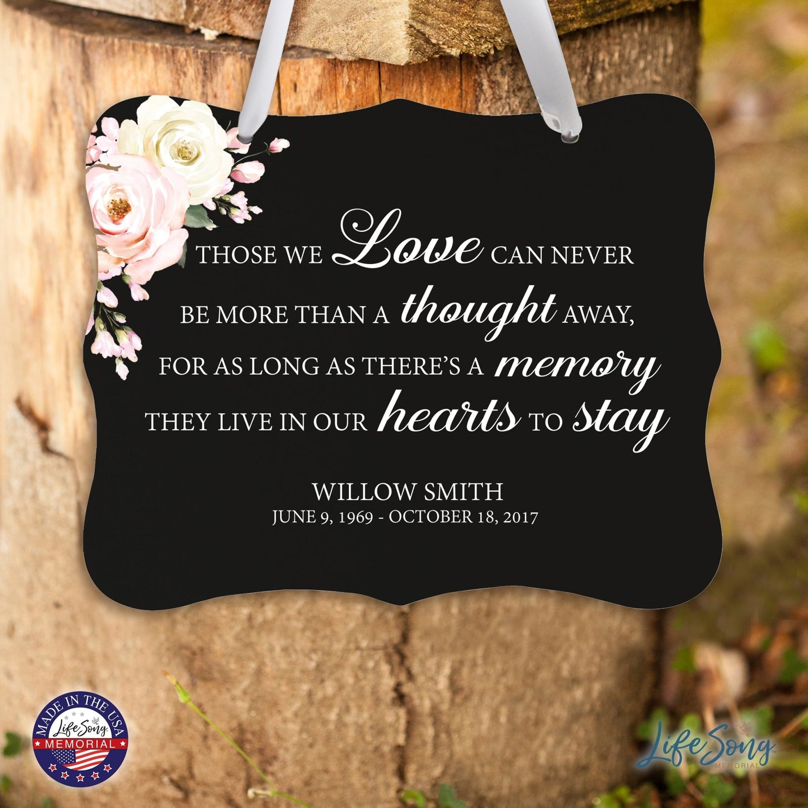 Custom Wooden Memorial 6x8 Ribbon Wall Sign Hanging Decor for Loss of Loved One Those We Love (Black) - LifeSong Milestones