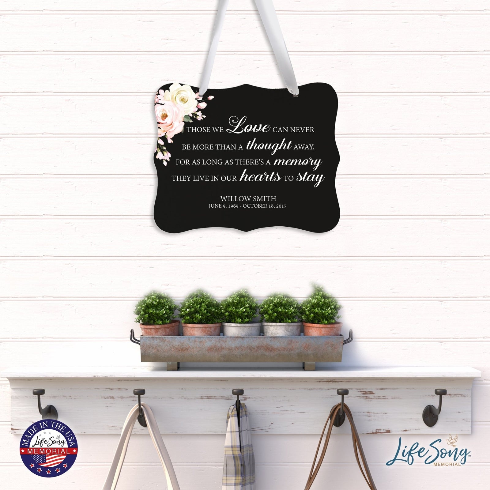 Custom Wooden Memorial 6x8 Ribbon Wall Sign Hanging Decor for Loss of Loved One Those We Love (Black) - LifeSong Milestones