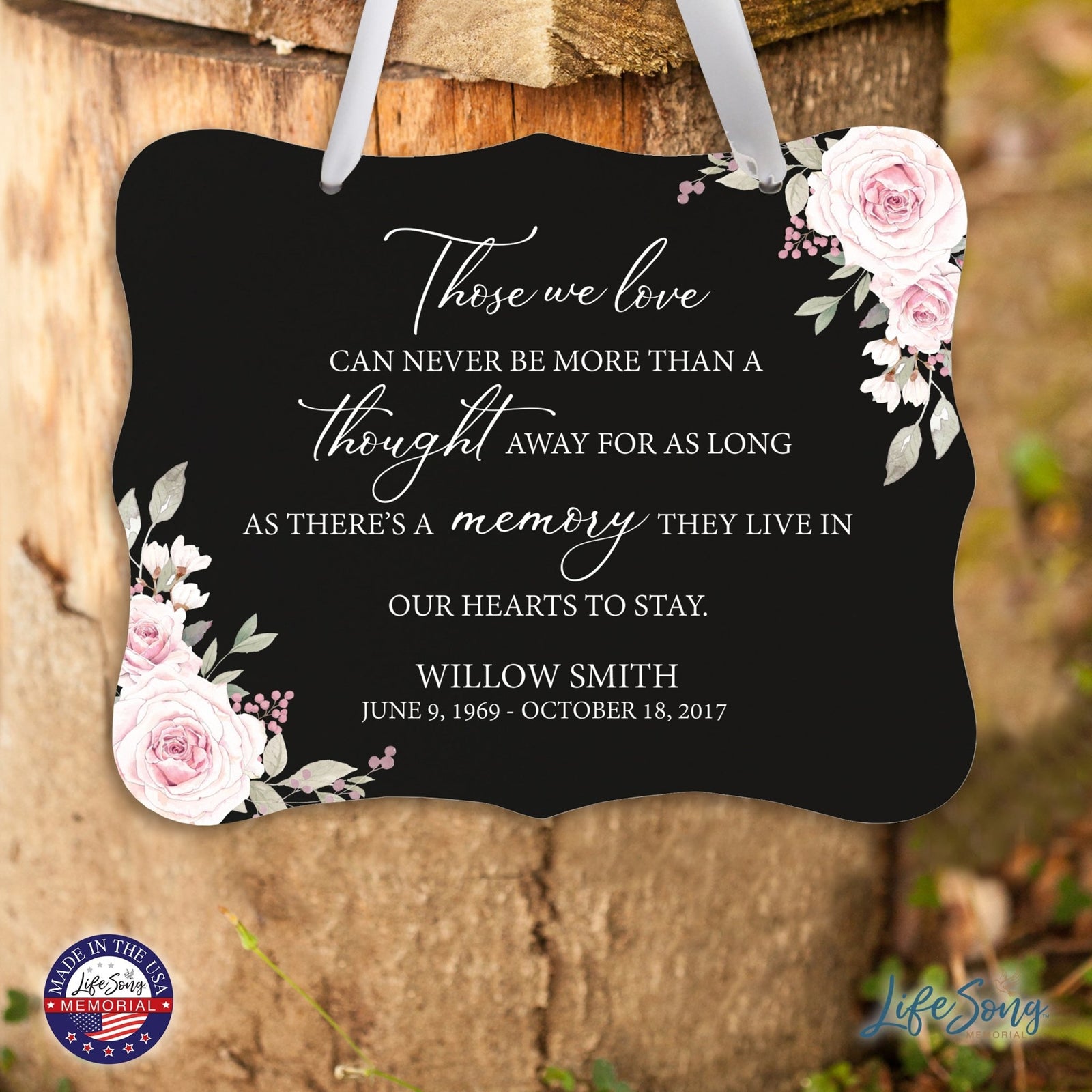 Custom Wooden Memorial 6x8 Ribbon Wall Sign Hanging Decor for Loss of Loved One Those We Love (Black) - LifeSong Milestones