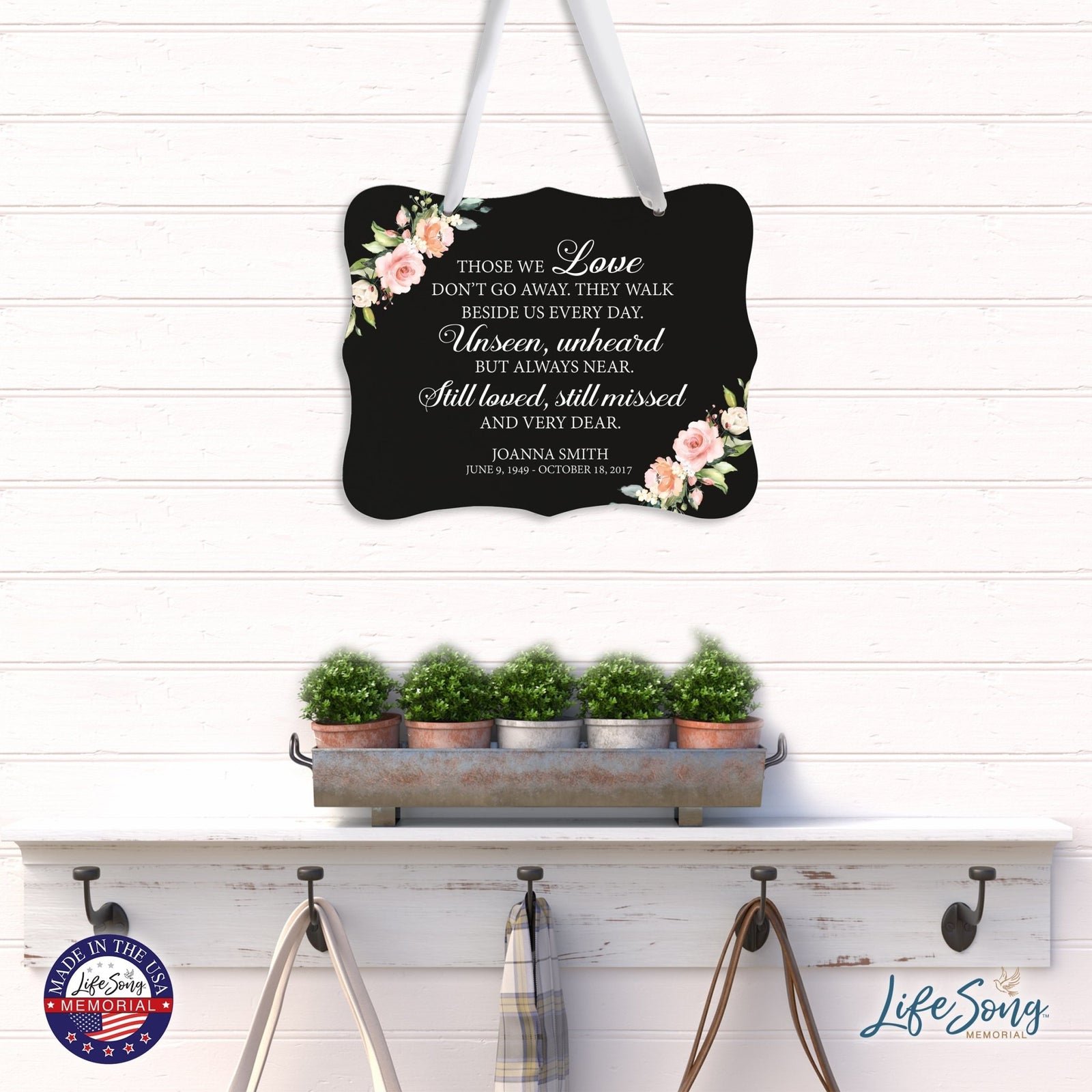 Custom Wooden Memorial 6x8 Ribbon Wall Sign Hanging Decor for Loss of Loved One Those We Love (Black) - LifeSong Milestones