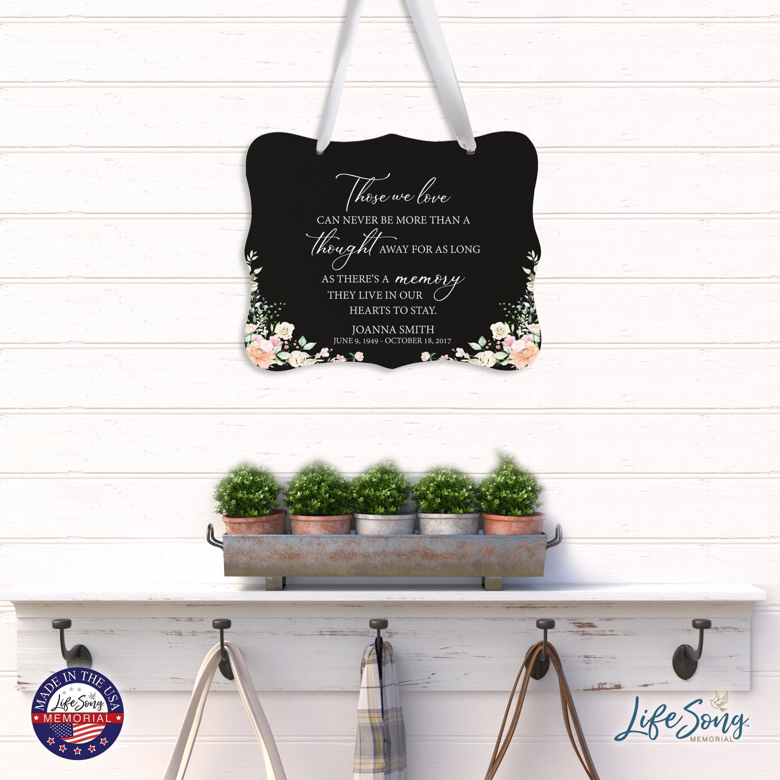 Custom Wooden Memorial 6x8 Ribbon Wall Sign Hanging Decor for Loss of Loved One Those We Love (Black) - LifeSong Milestones