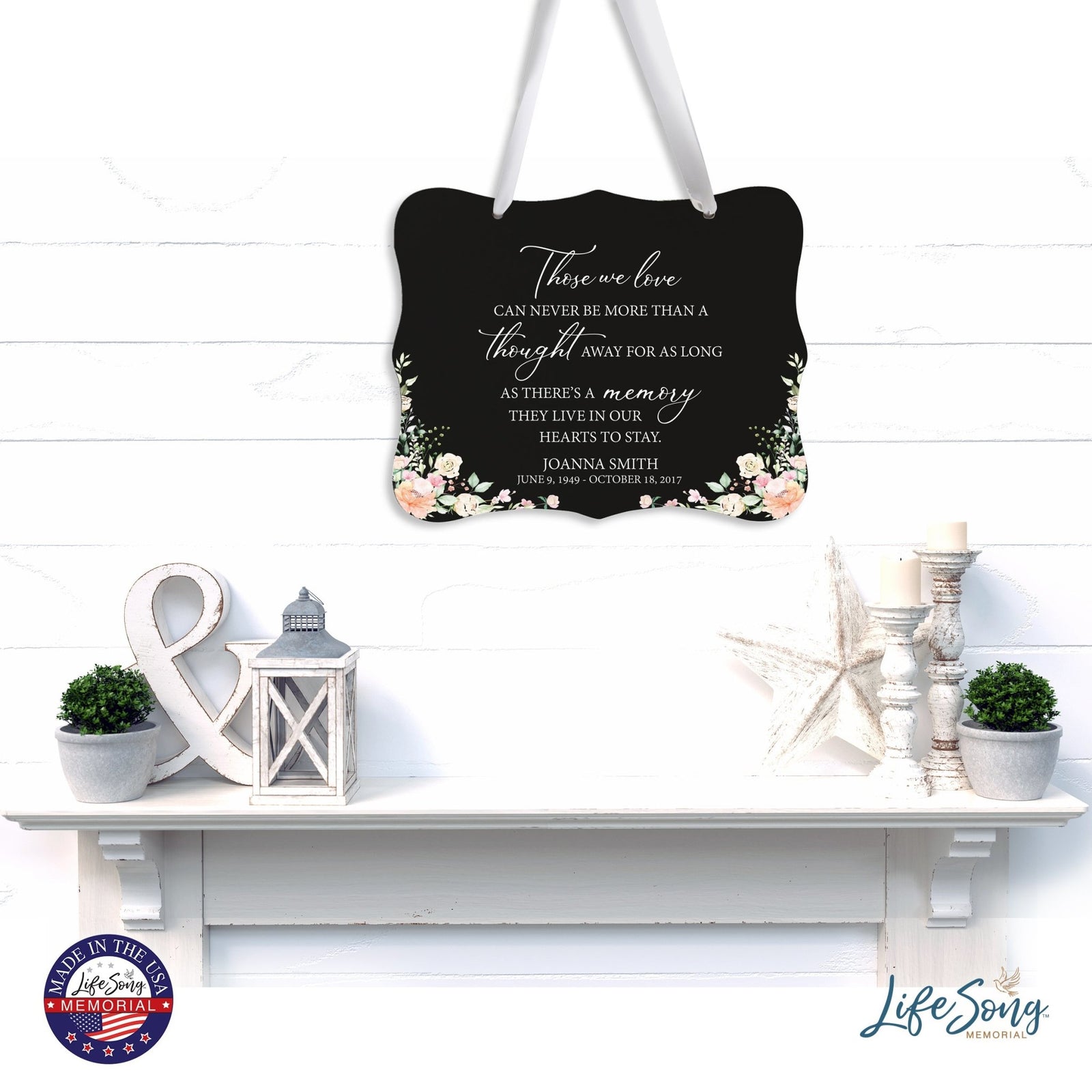 Custom Wooden Memorial 6x8 Ribbon Wall Sign Hanging Decor for Loss of Loved One Those We Love (Black) - LifeSong Milestones