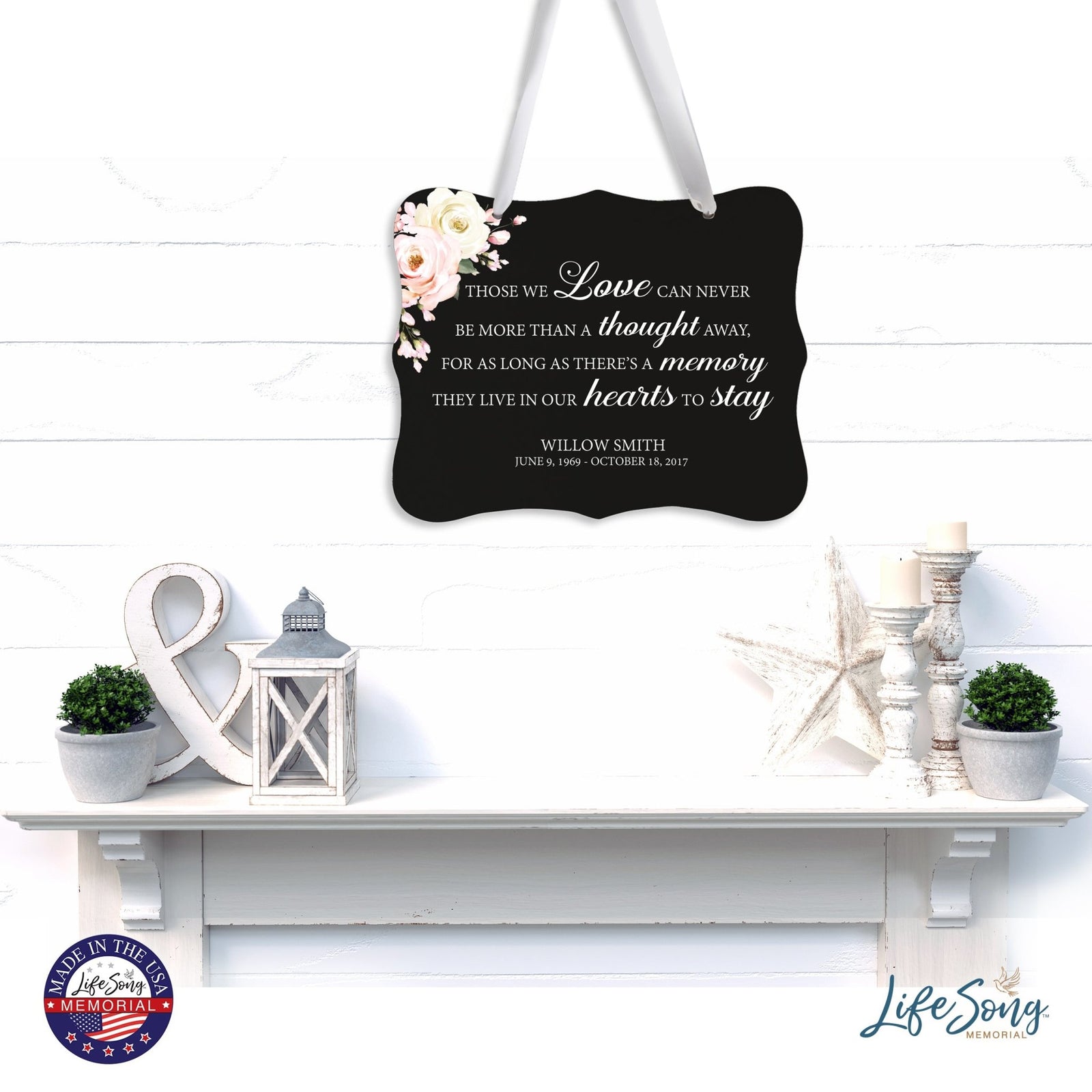 Custom Wooden Memorial 6x8 Ribbon Wall Sign Hanging Decor for Loss of Loved One Those We Love (Black) - LifeSong Milestones