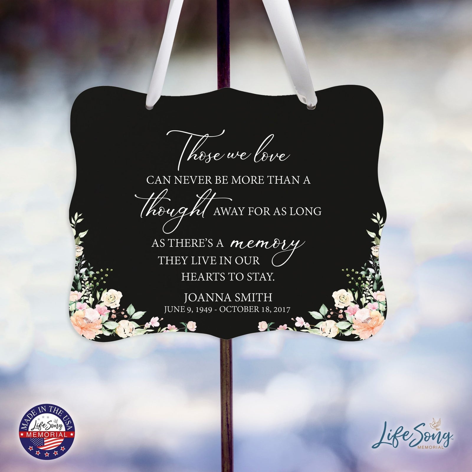 Custom Wooden Memorial 6x8 Ribbon Wall Sign Hanging Decor for Loss of Loved One Those We Love (Black) - LifeSong Milestones