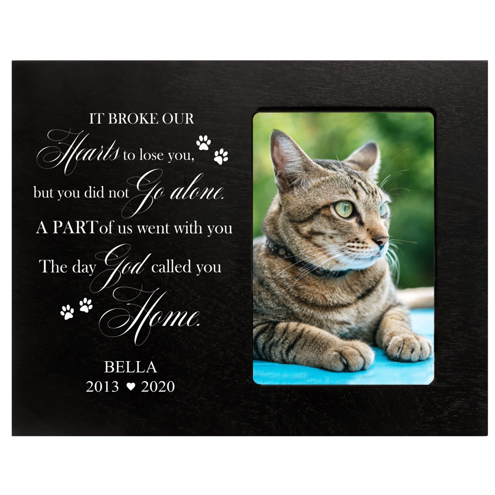 Custom Wooden Memorial 8x10 Picture Frame for Pet Cats holds 4x6 photo It Broke Our Hearts - LifeSong Milestones