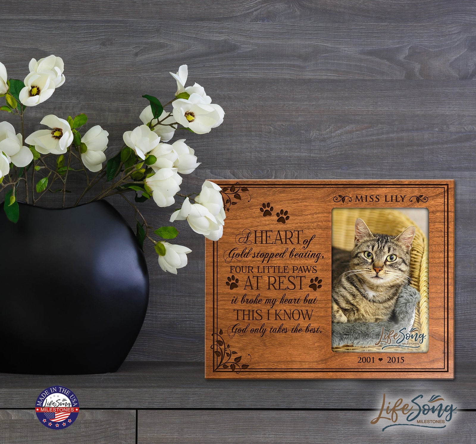 Custom Wooden Memorial 8x10 Picture Frame for Pet holds 4x6 photo Heart of Gold - LifeSong Milestones