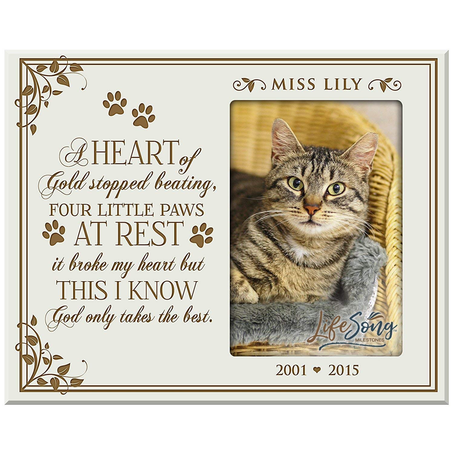 Custom Wooden Memorial 8x10 Picture Frame for Pet holds 4x6 photo Heart of Gold - LifeSong Milestones