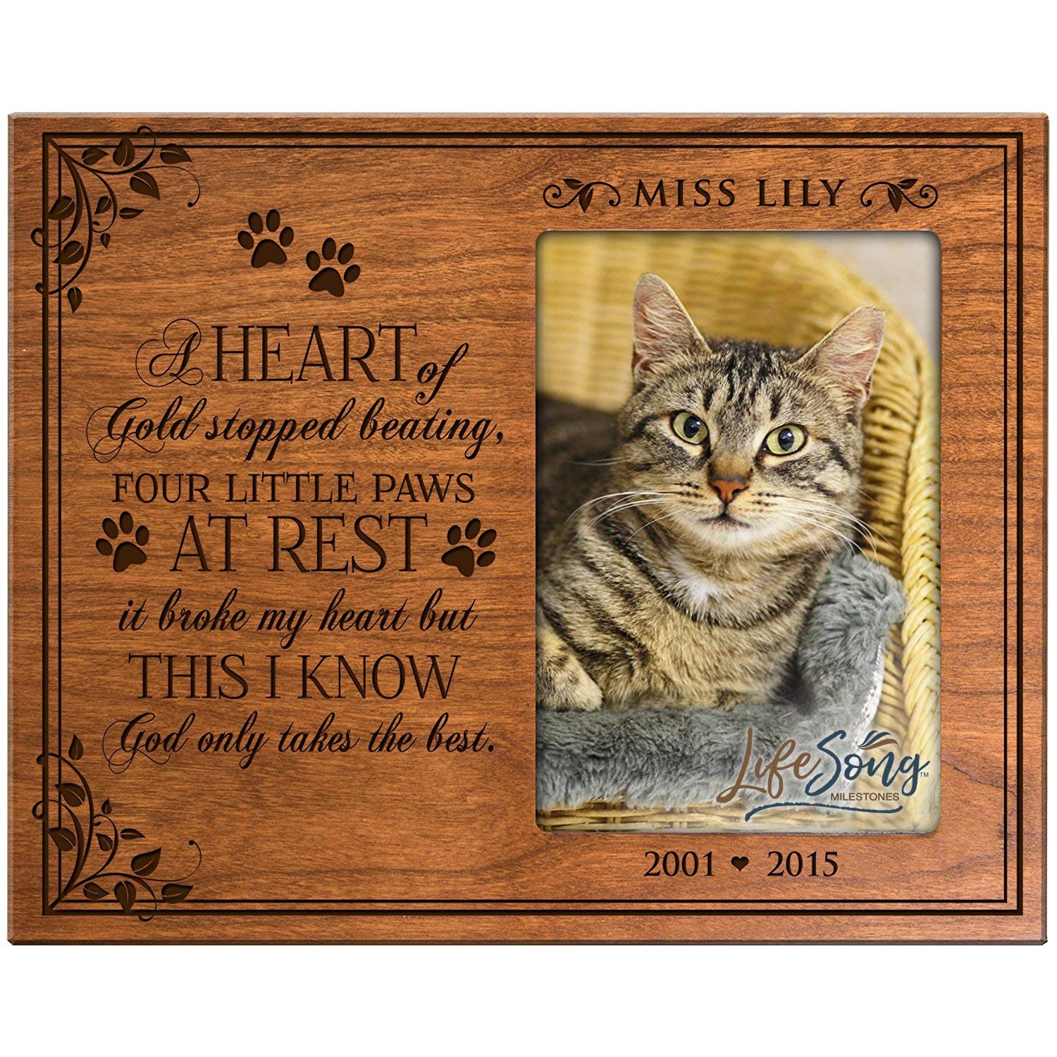 Custom Wooden Memorial 8x10 Picture Frame for Pet holds 4x6 photo Heart of Gold - LifeSong Milestones
