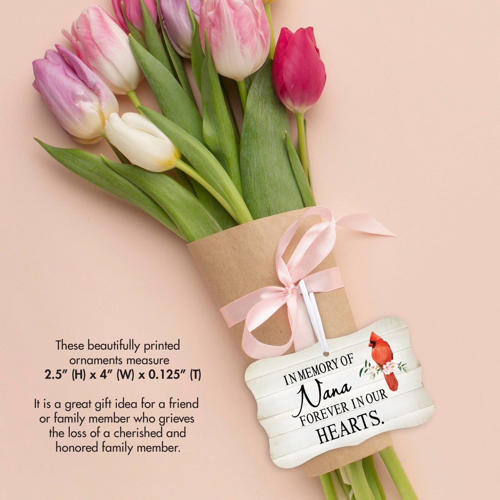 Custom Wooden Memorial Cardinal Ribbon Scalloped Ornament for Loss of Loved One - In Memory Of Nana - LifeSong Milestones